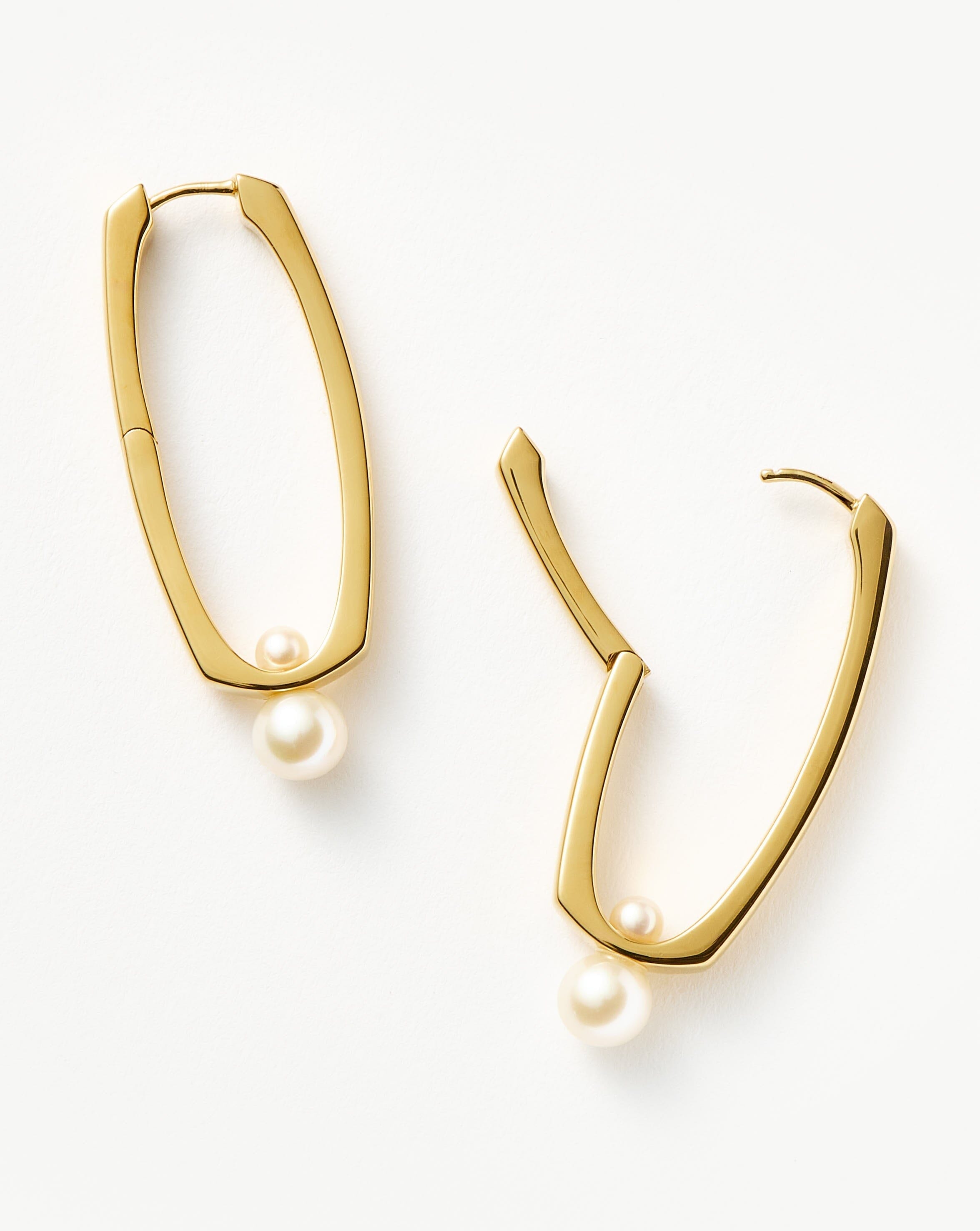 Pearl Button Pearl Ovate Hoop Earrings | 18ct Gold Plated/Pearl