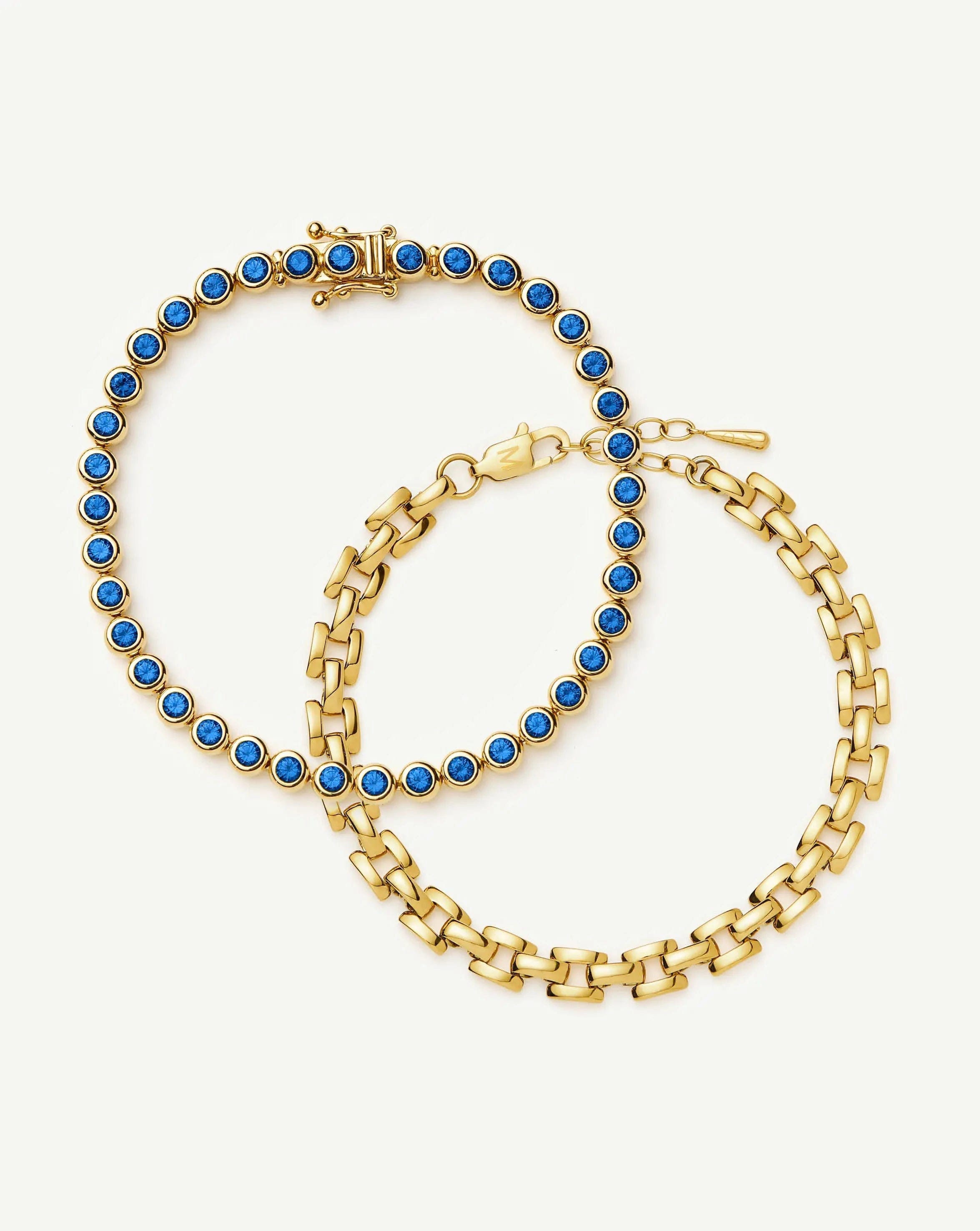 Blue The Forever Timeless Bracelet Set | 18ct Gold Plated/18ct Gold Vermeil/Sapphire Blue Nano - crystal