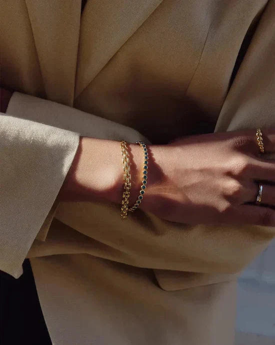 Blue The Forever Timeless Bracelet Set | 18ct Gold Plated/18ct Gold Vermeil/Sapphire Blue Nano - crystal