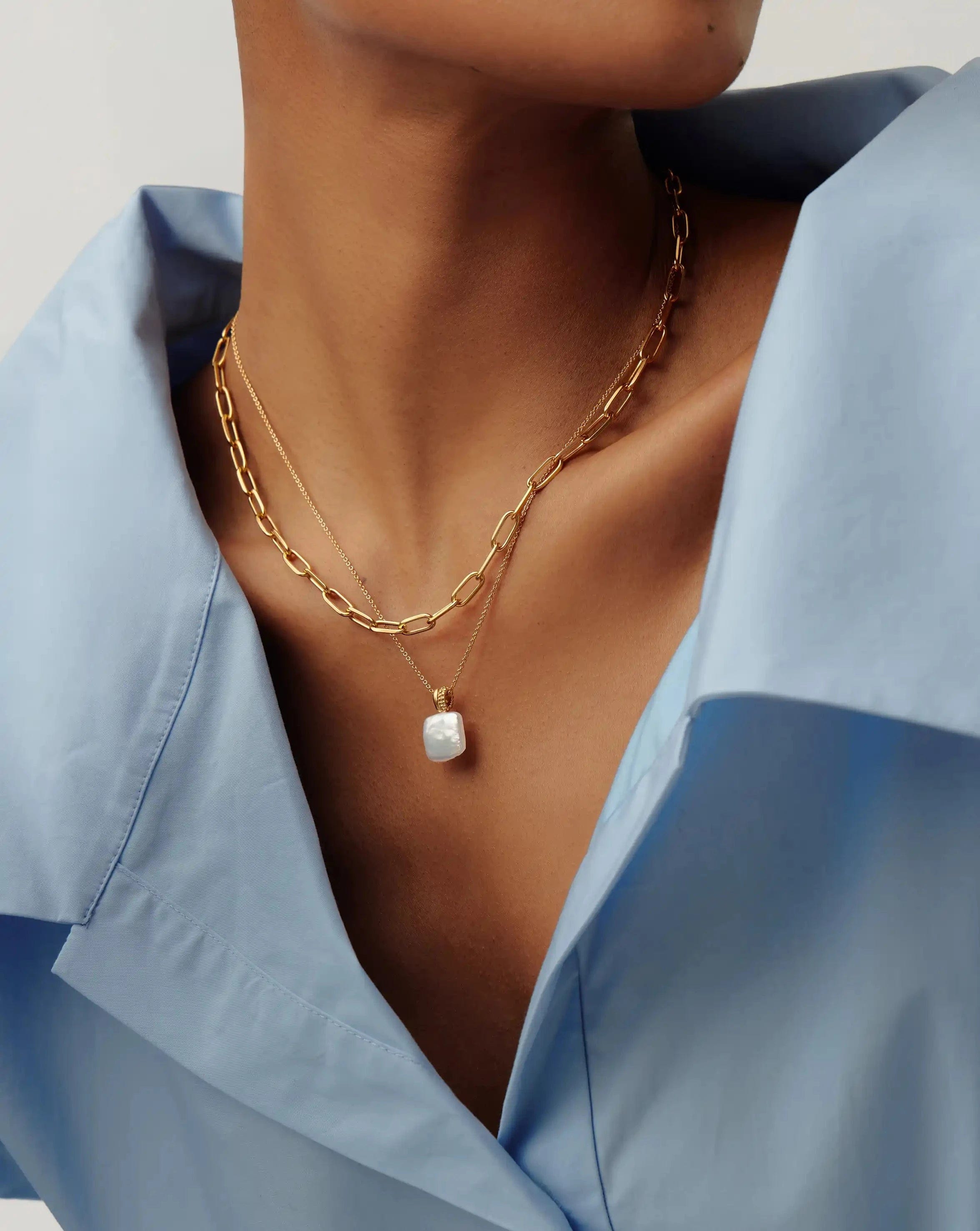 Pearl Square Pearl Baya Pendant Necklace | 18ct Gold Vermeil/Pearl