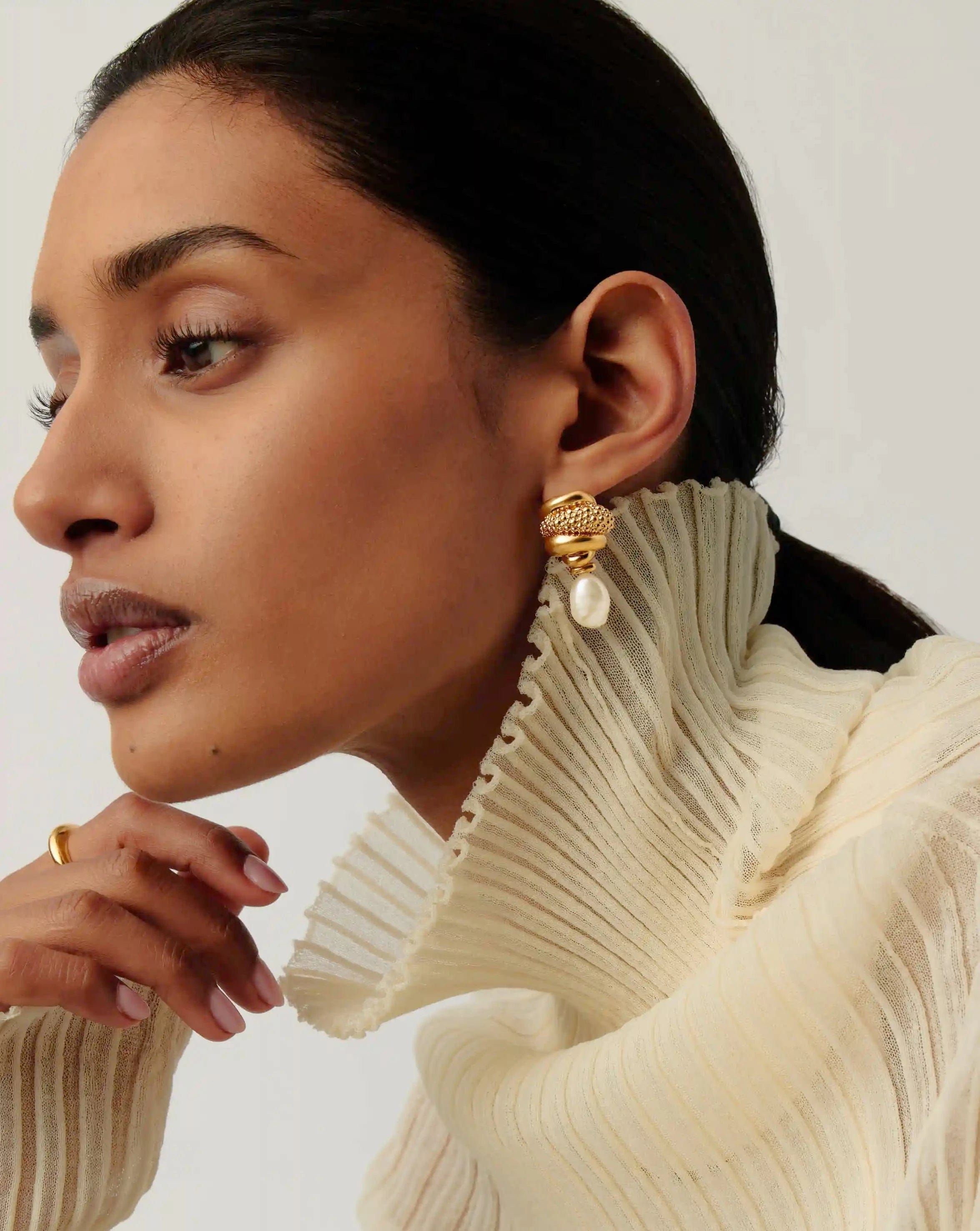 Pearl Baya Charm Drop Earrings | 18ct Gold Plated/Pearl