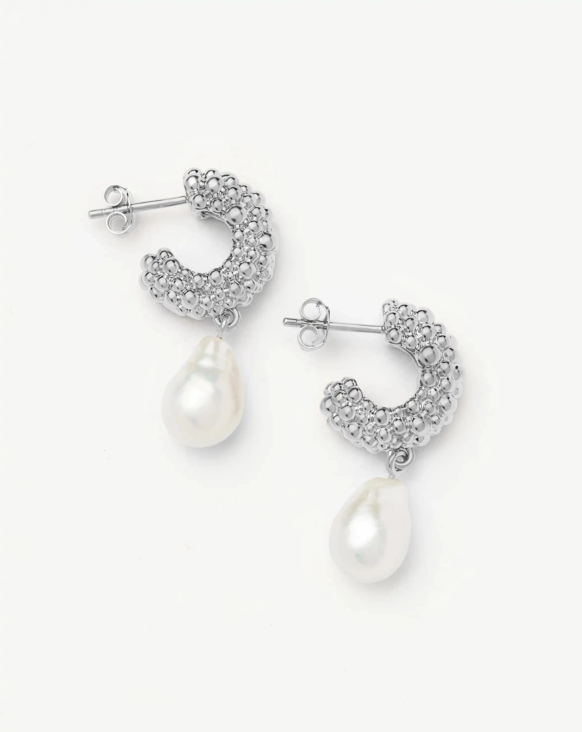 Pearl Baya Charm Hoop Earrings | Silver Plated/Pearl