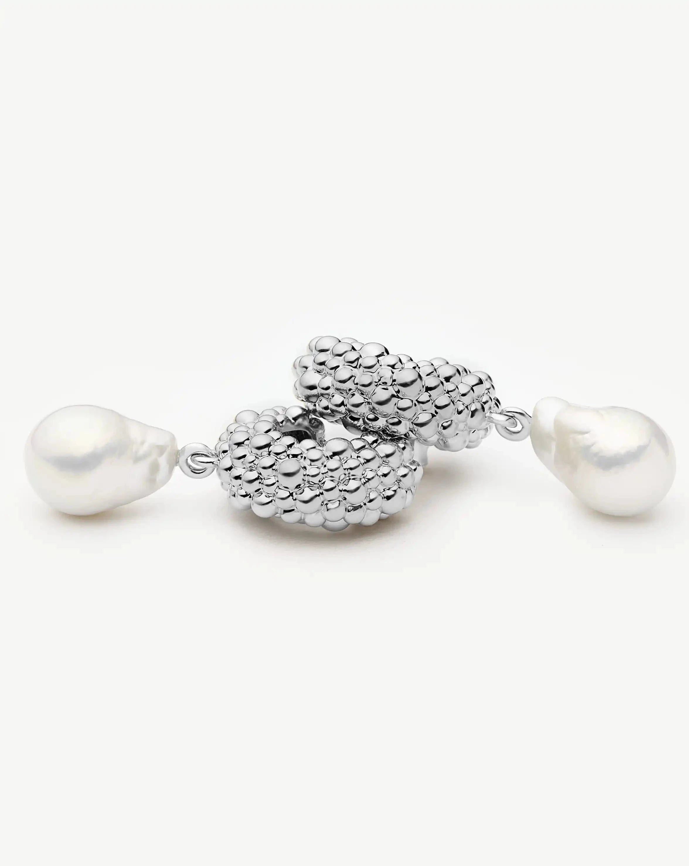 Pearl Baya Charm Hoop Earrings | Silver Plated/Pearl