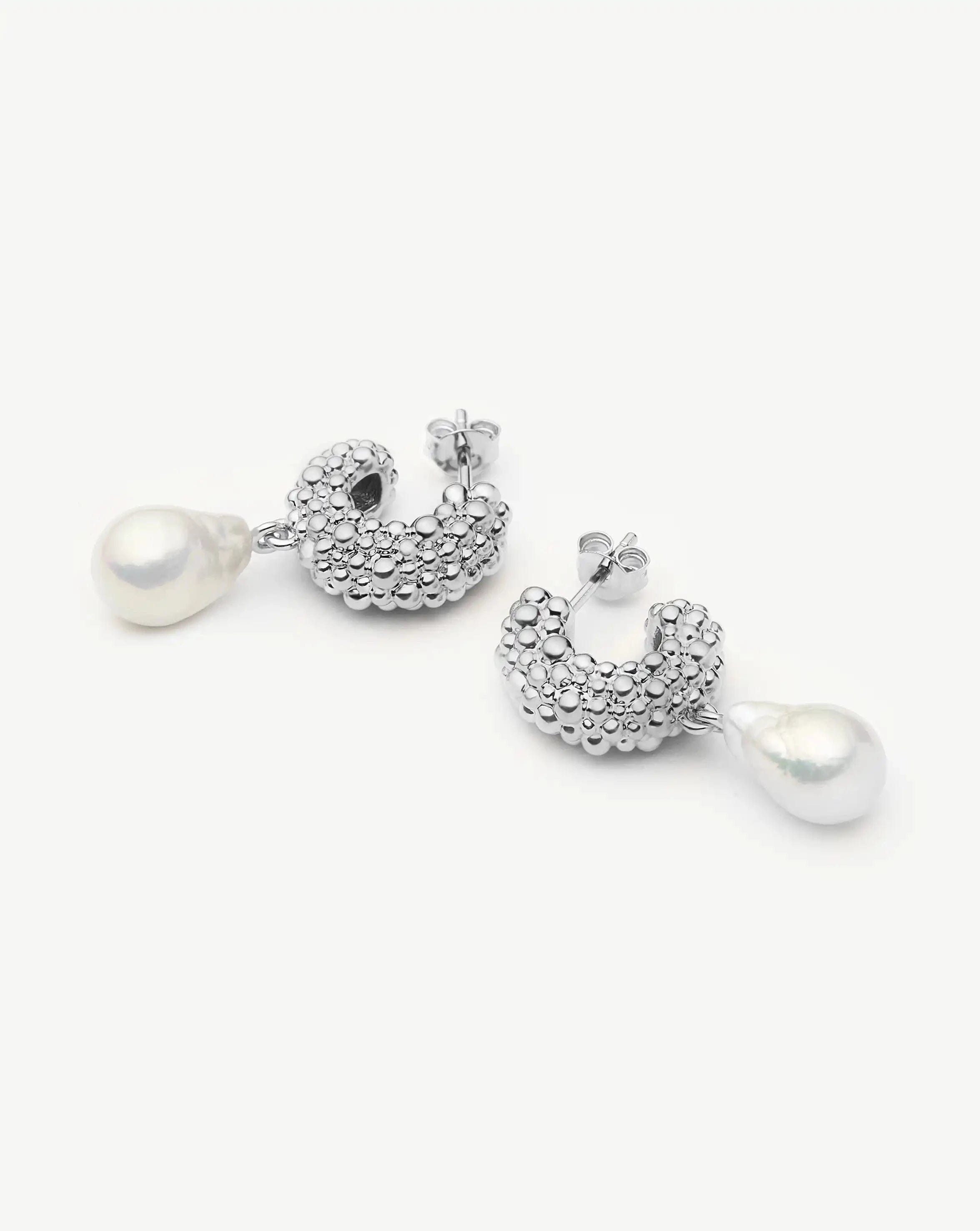 Pearl Baya Charm Hoop Earrings | Silver Plated/Pearl