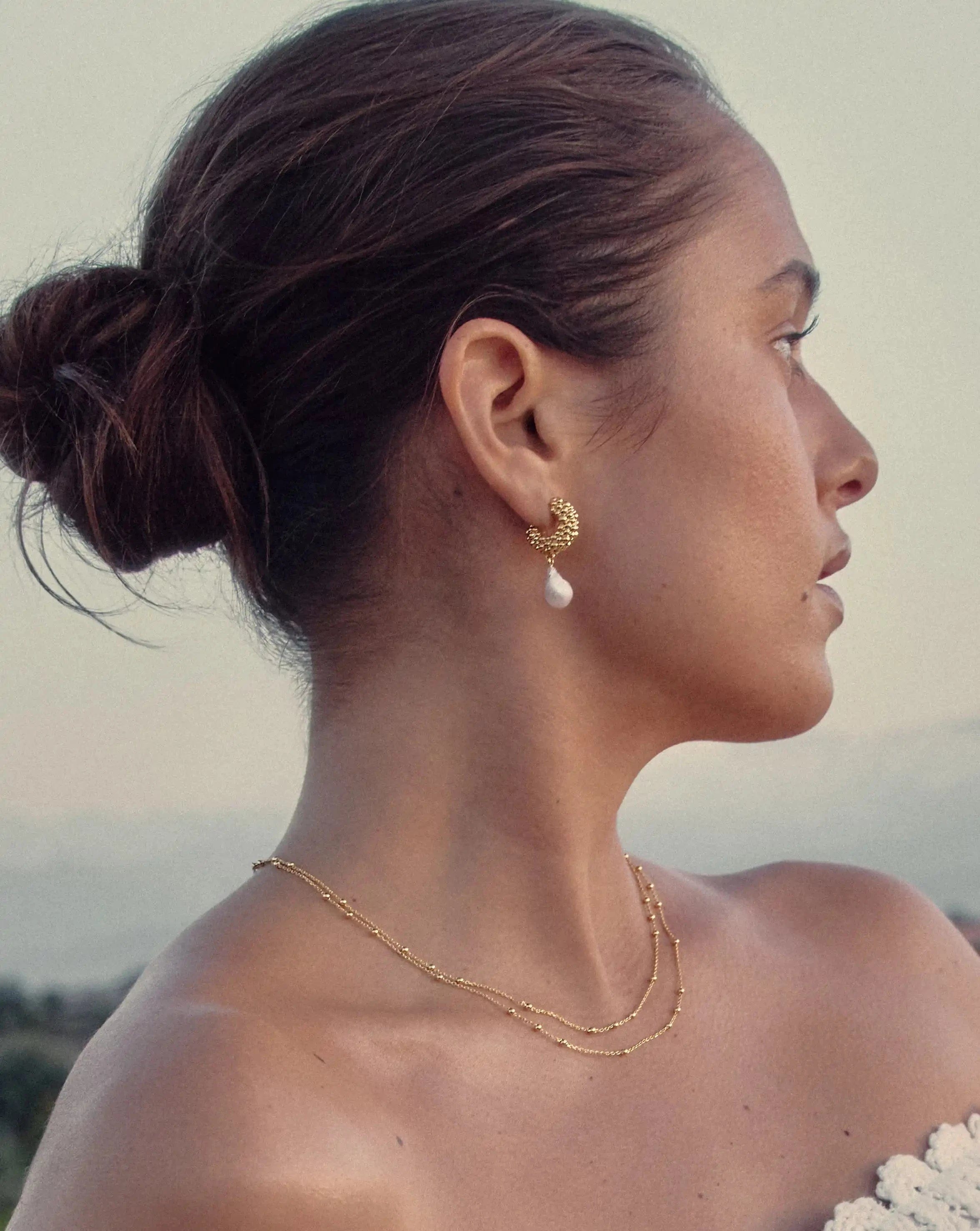 Pearl Baya Charm Hoop Earrings | 18ct Gold Plated/Pearl