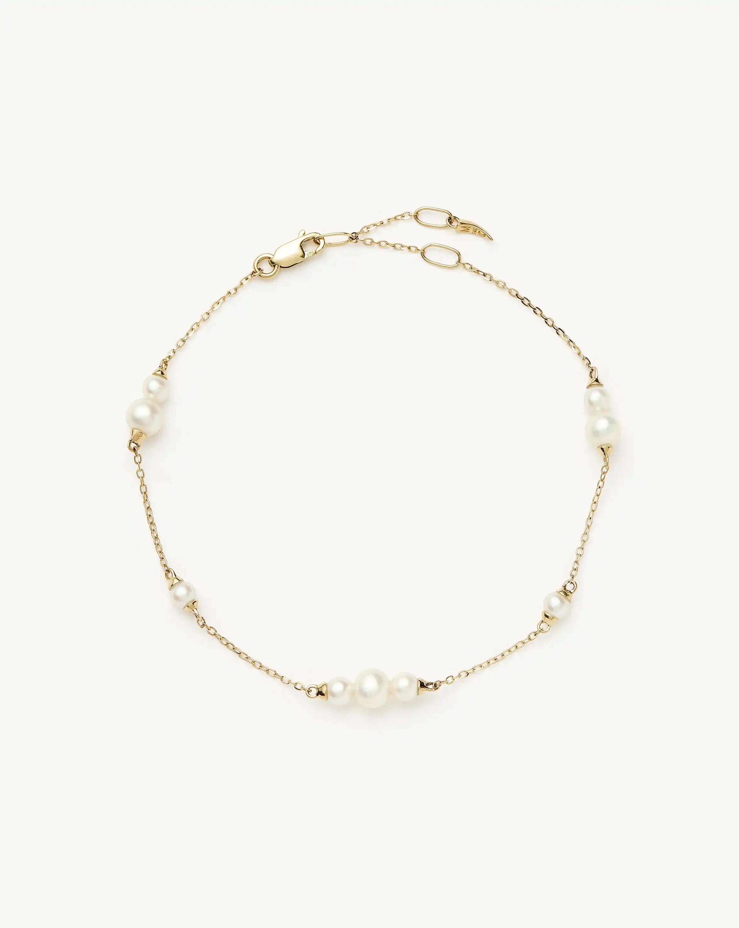 Solid Gold Pearl Chain Bracelet | 14ct Solid Gold/Pearl