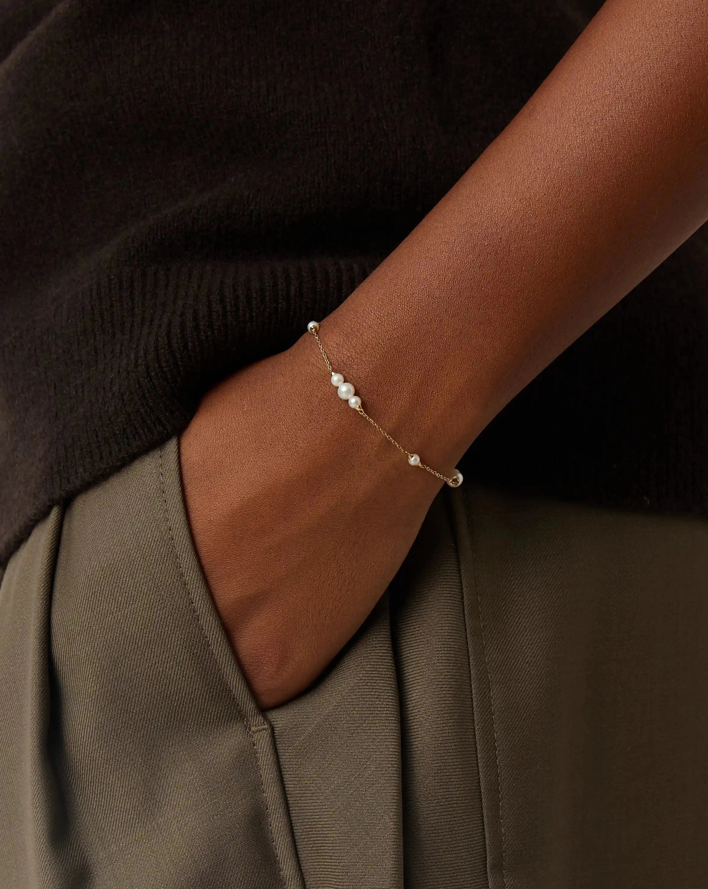 Solid Gold Pearl Chain Bracelet | 14ct Solid Gold/Pearl