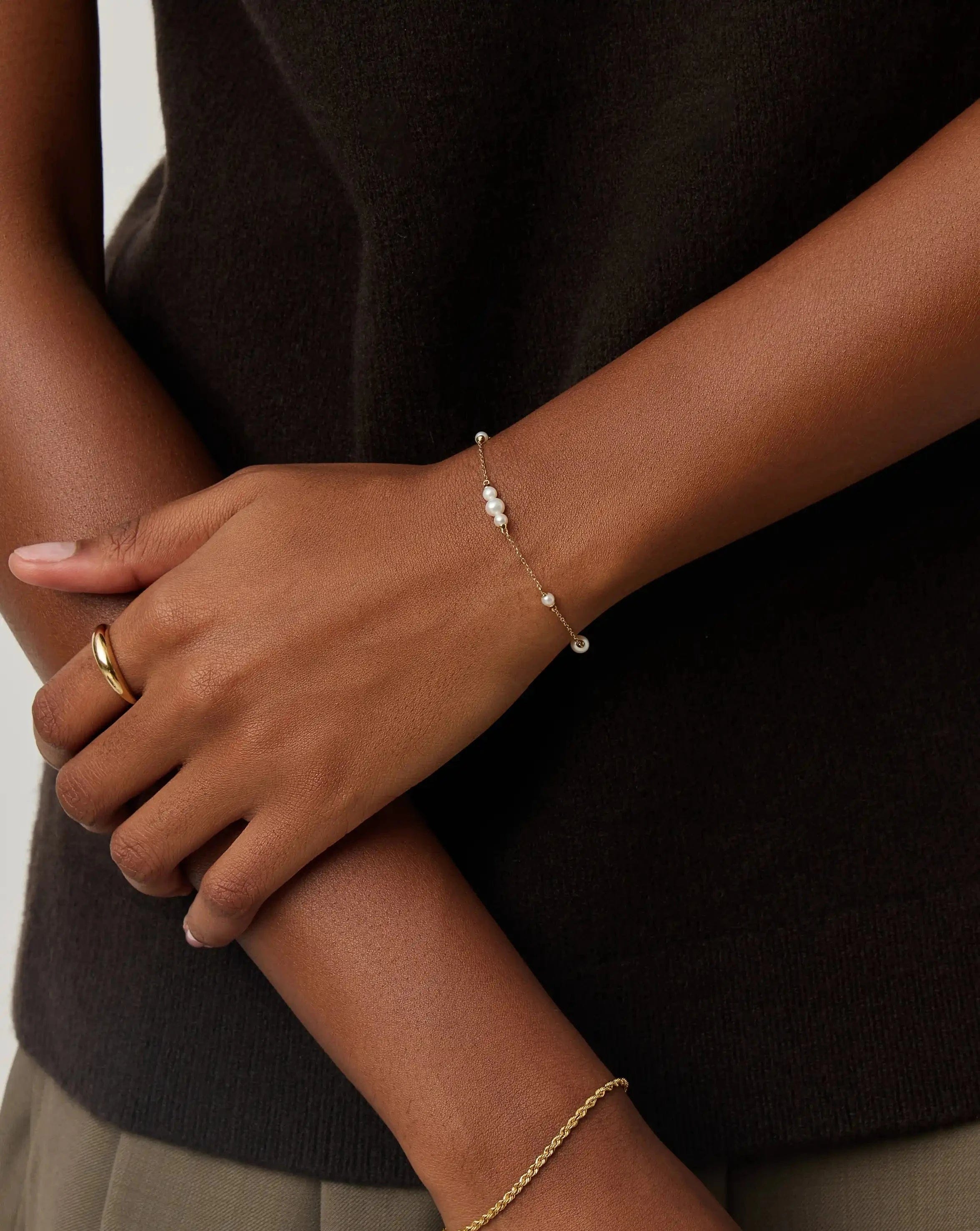 Solid Gold Pearl Chain Bracelet | 14ct Solid Gold/Pearl