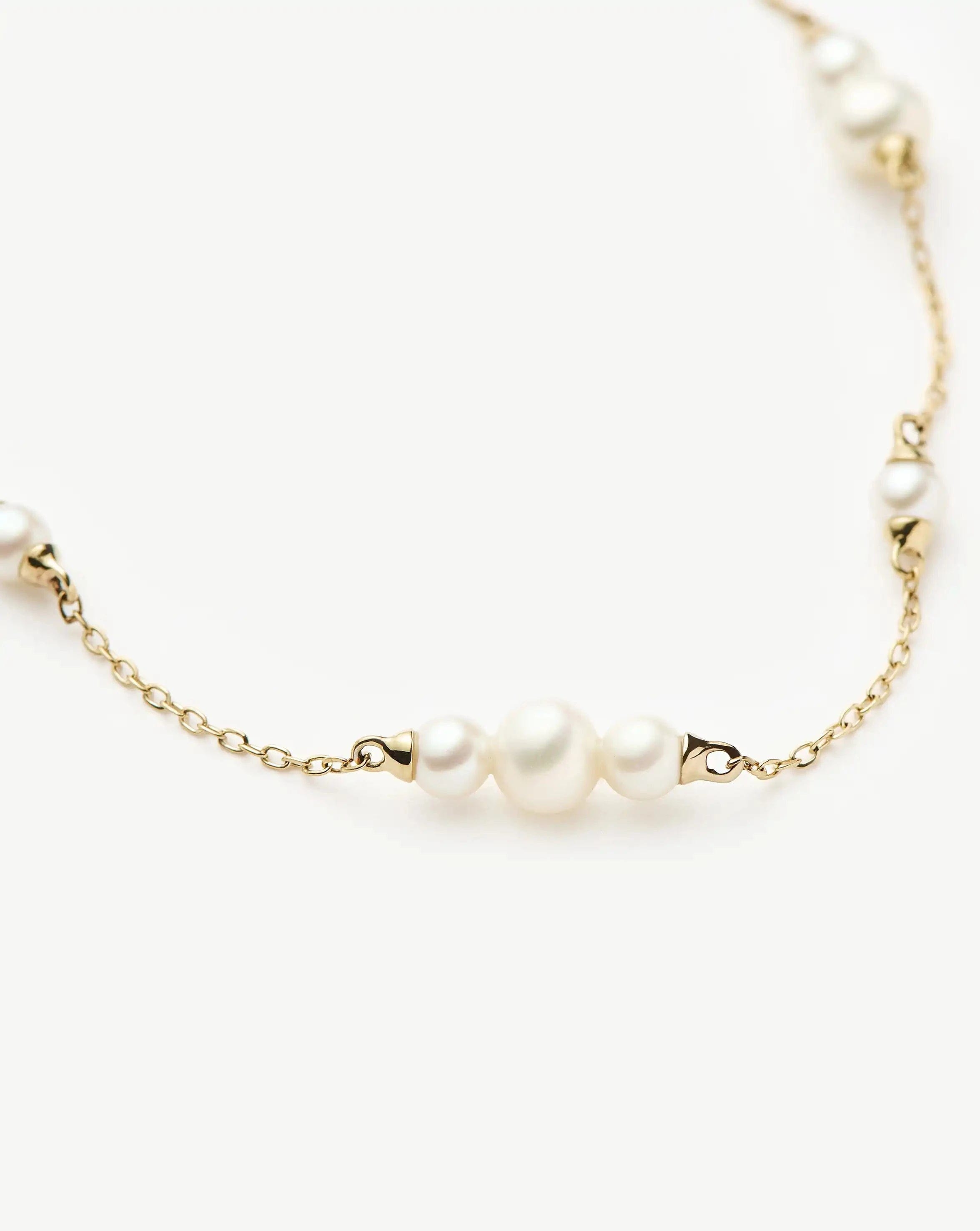 Solid Gold Pearl Chain Bracelet | 14ct Solid Gold/Pearl