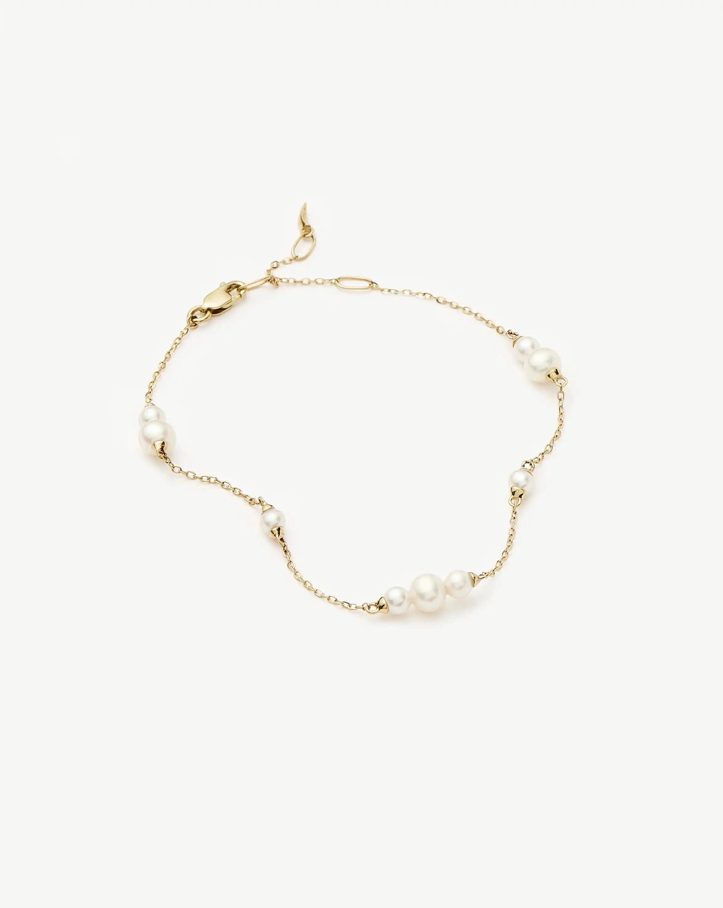 Solid Gold Pearl Chain Bracelet | 14ct Solid Gold/Pearl