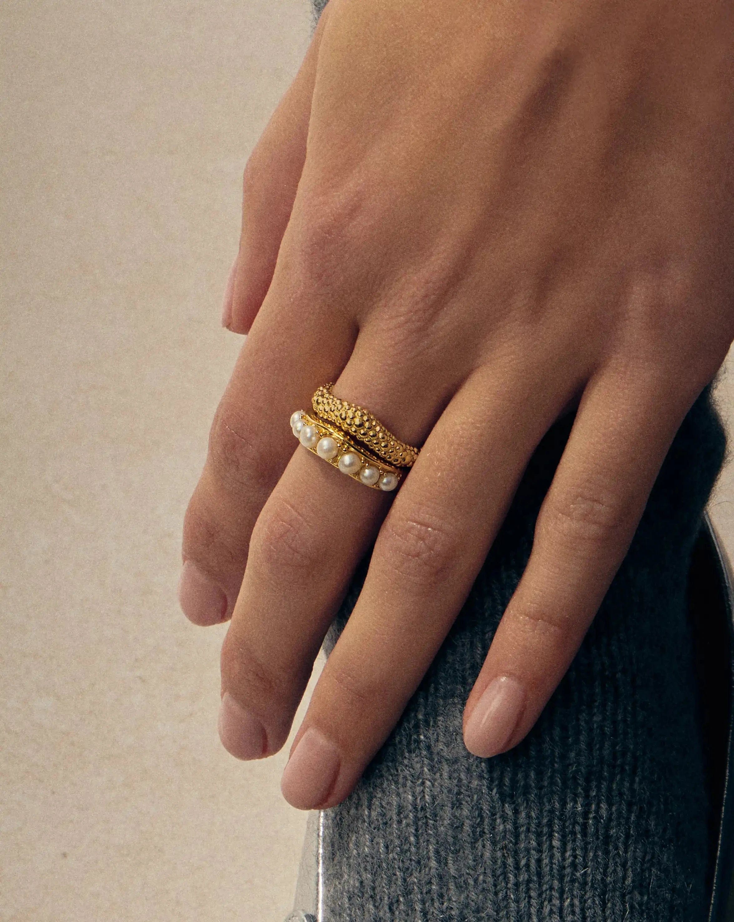 Pearl The Pearl - fect Stacking Ring Set | 18ct Gold Plated/Pearl