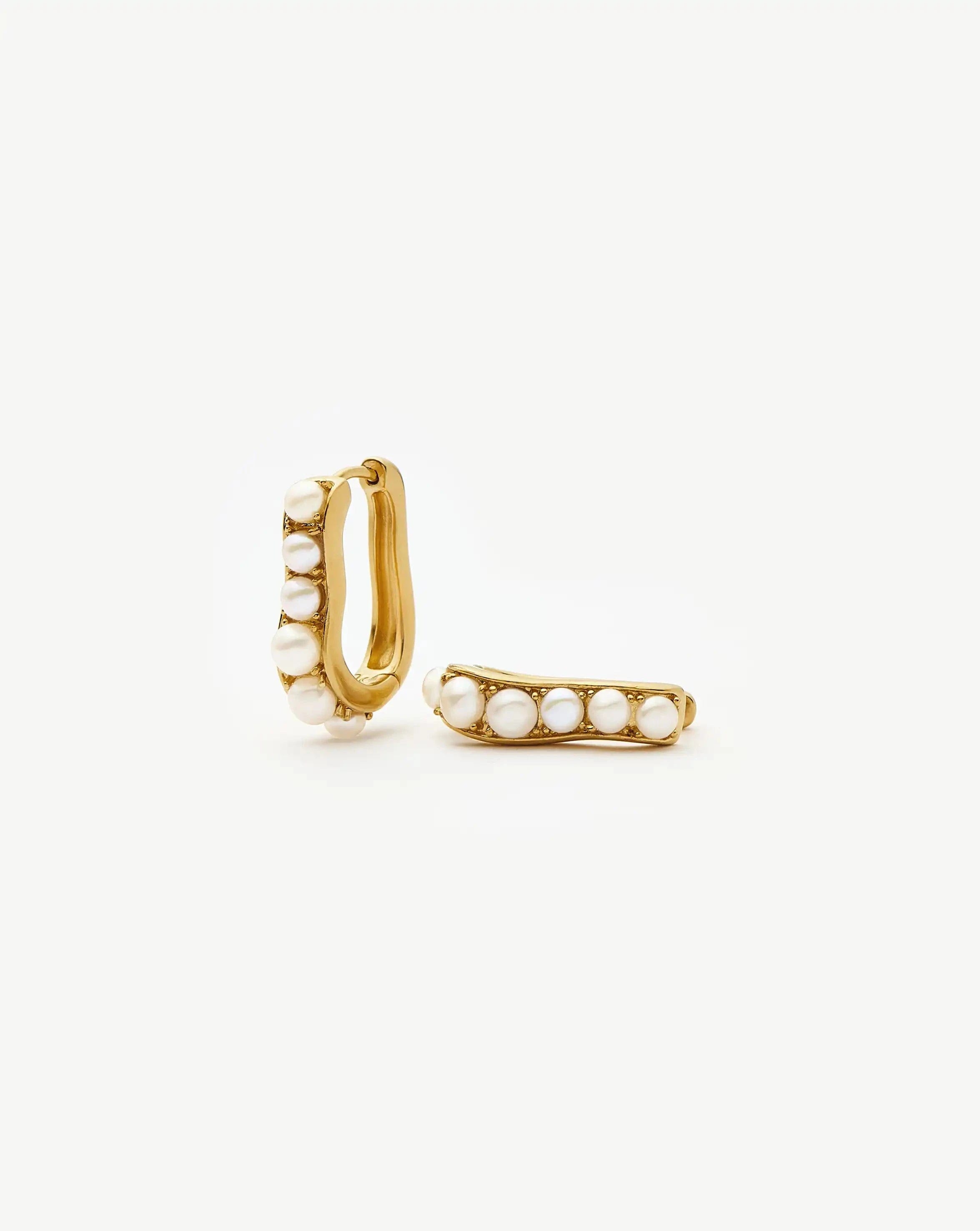 Pearl Wave Small Hoop Earrings | 18ct Gold Plated/Pearl