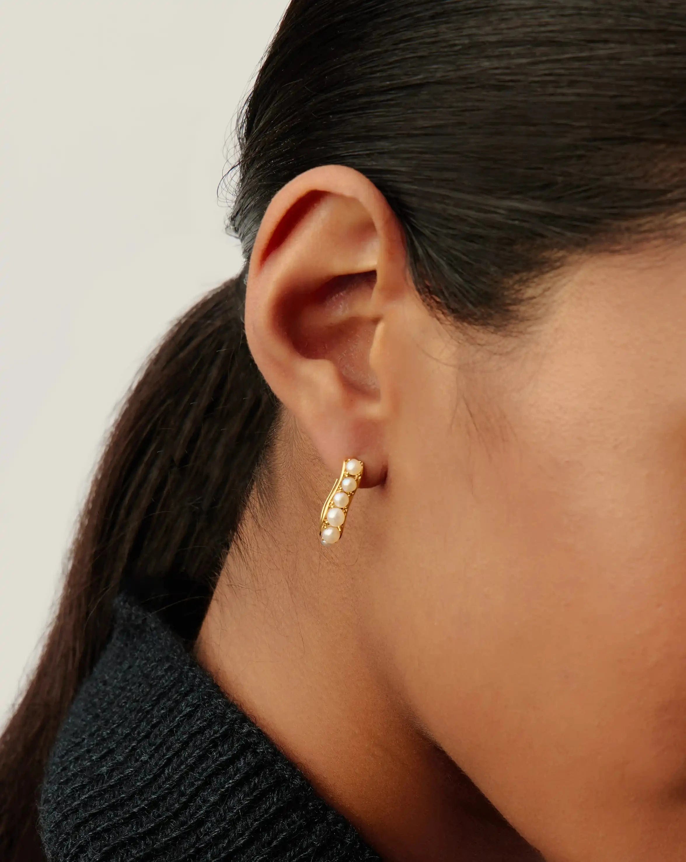 Pearl Wave Small Hoop Earrings | 18ct Gold Plated/Pearl