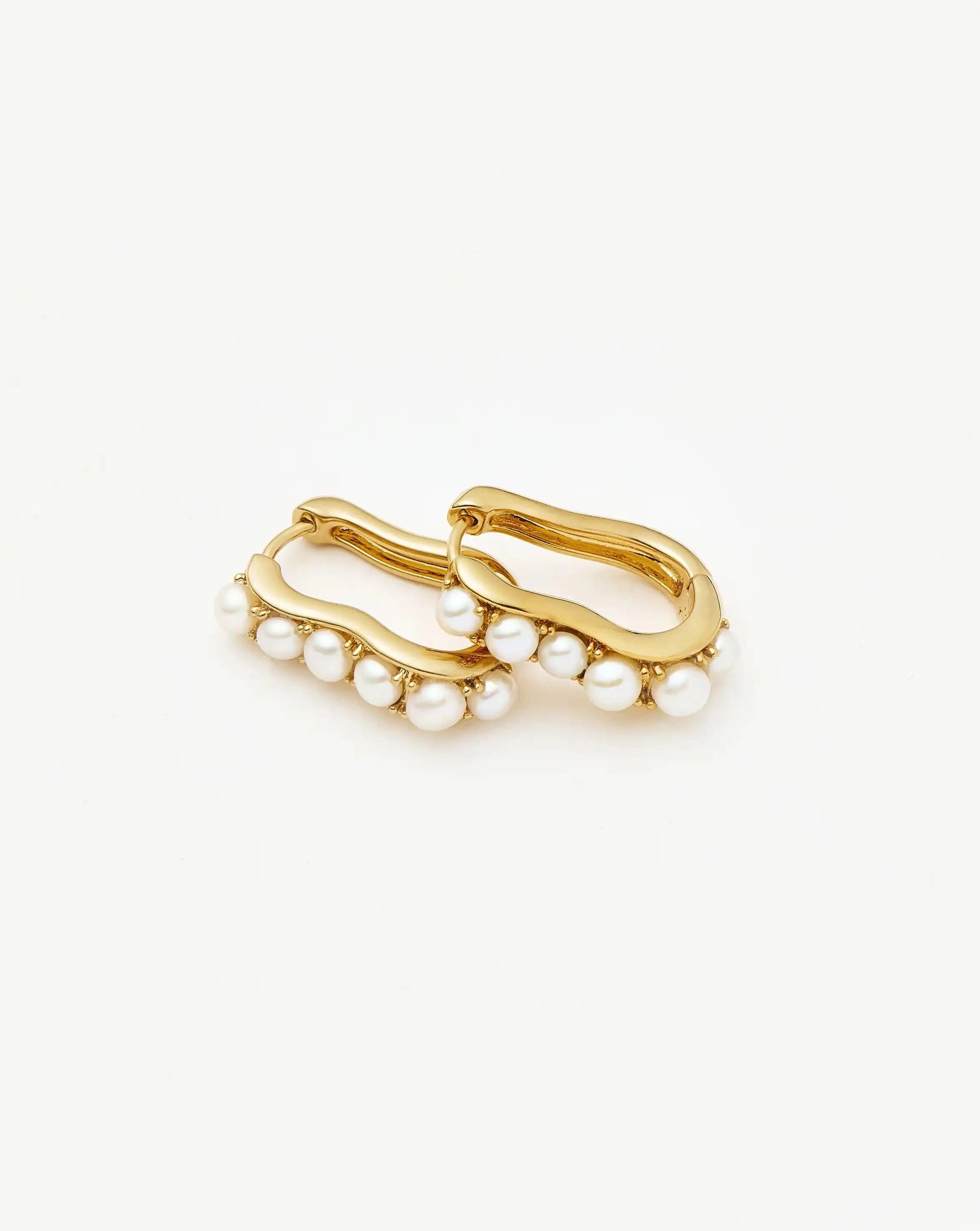 Pearl Wave Small Hoop Earrings | 18ct Gold Plated/Pearl