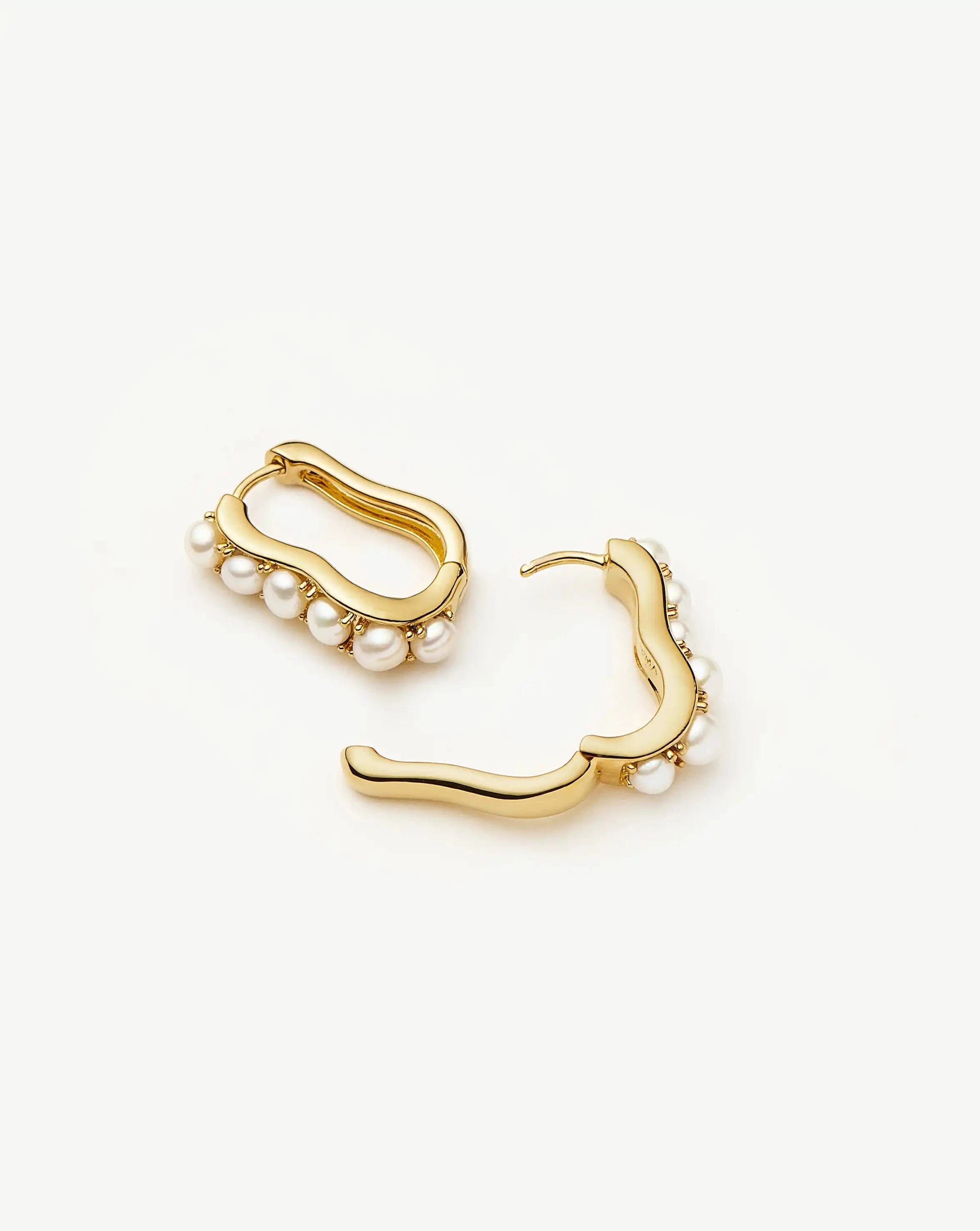 Pearl Wave Small Hoop Earrings | 18ct Gold Plated/Pearl