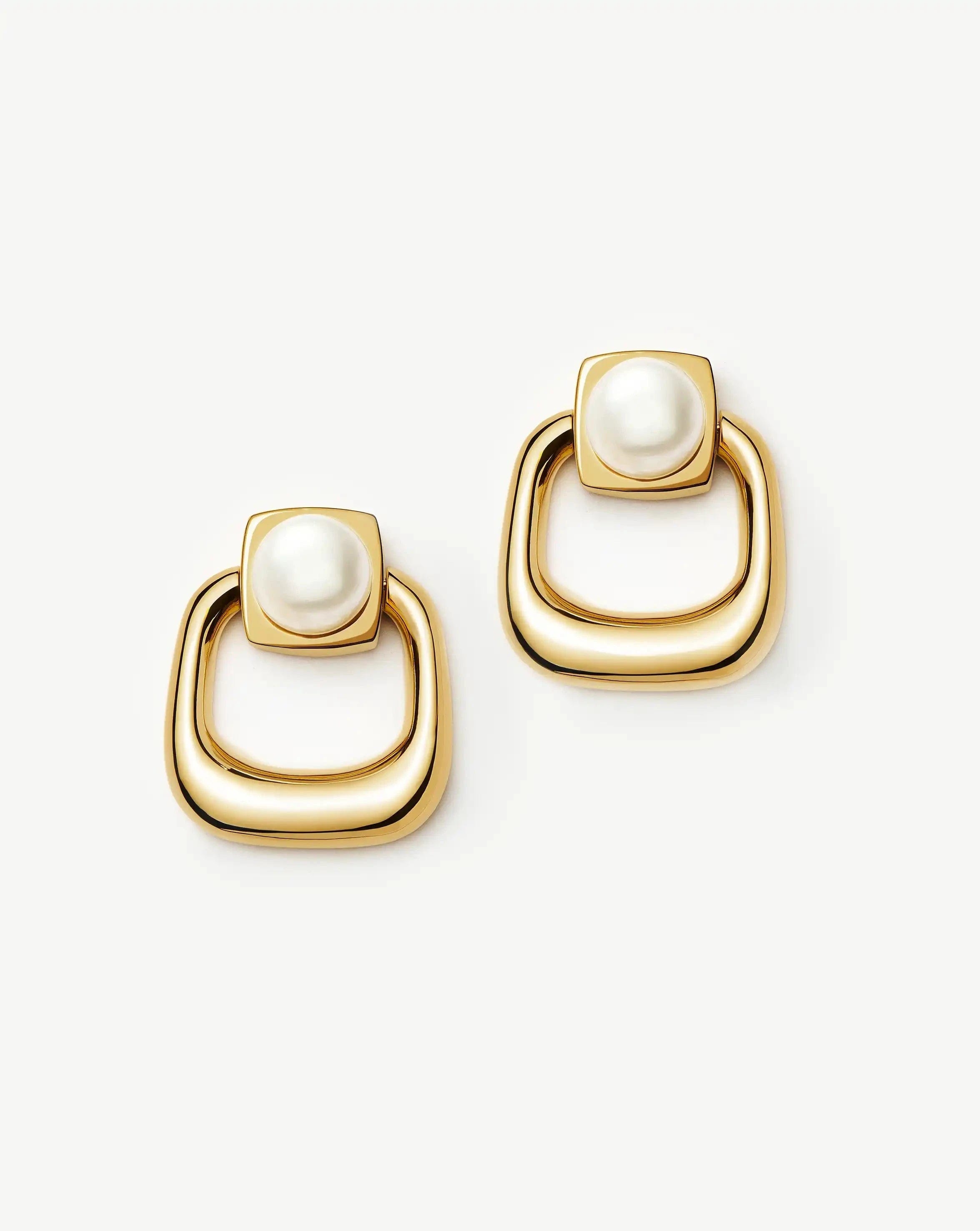 Pearl Button Pearl Statement Stud Earrings | 18ct Gold Plated/Pearl