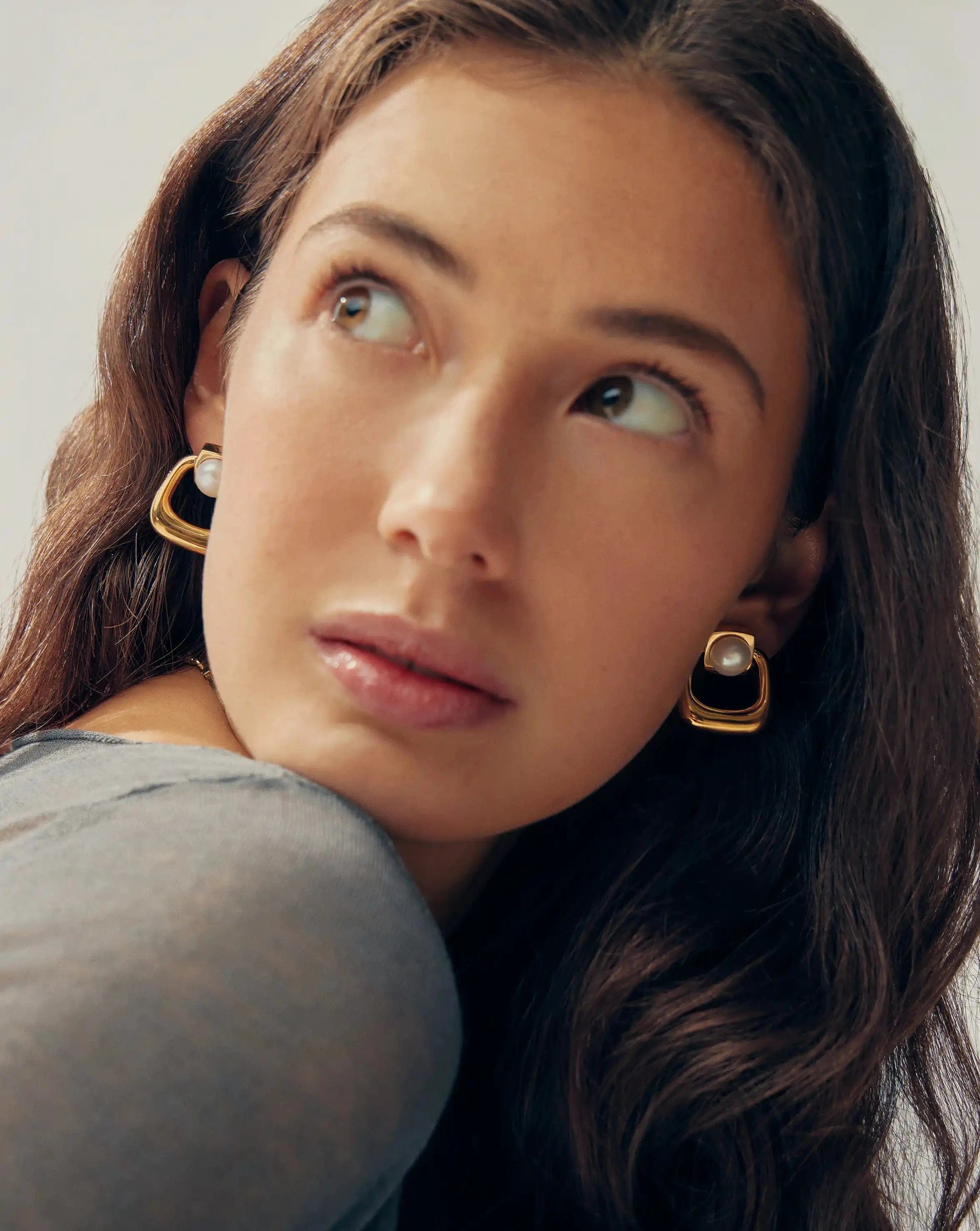 Pearl Button Pearl Statement Stud Earrings | 18ct Gold Plated/Pearl