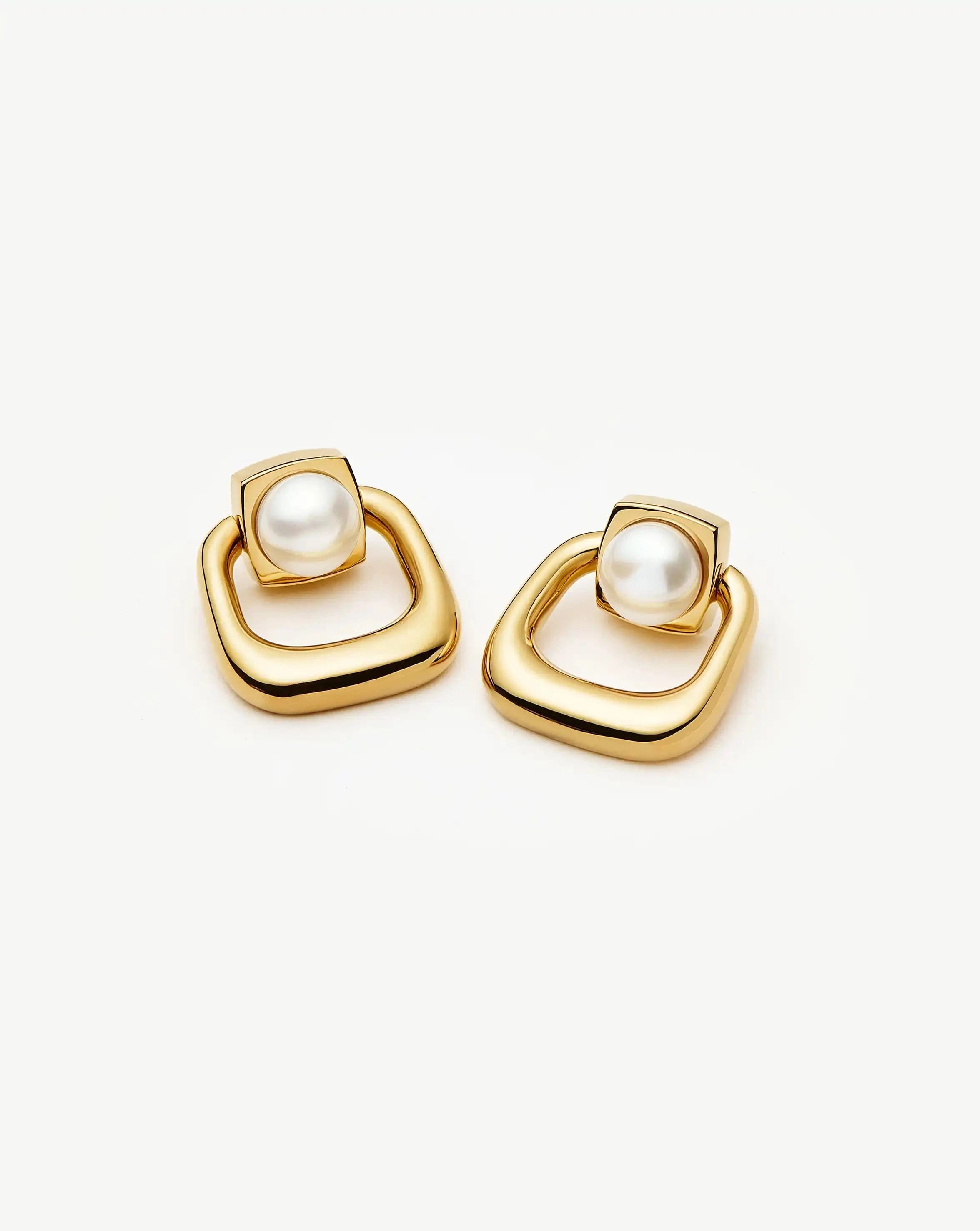 Pearl Button Pearl Statement Stud Earrings | 18ct Gold Plated/Pearl