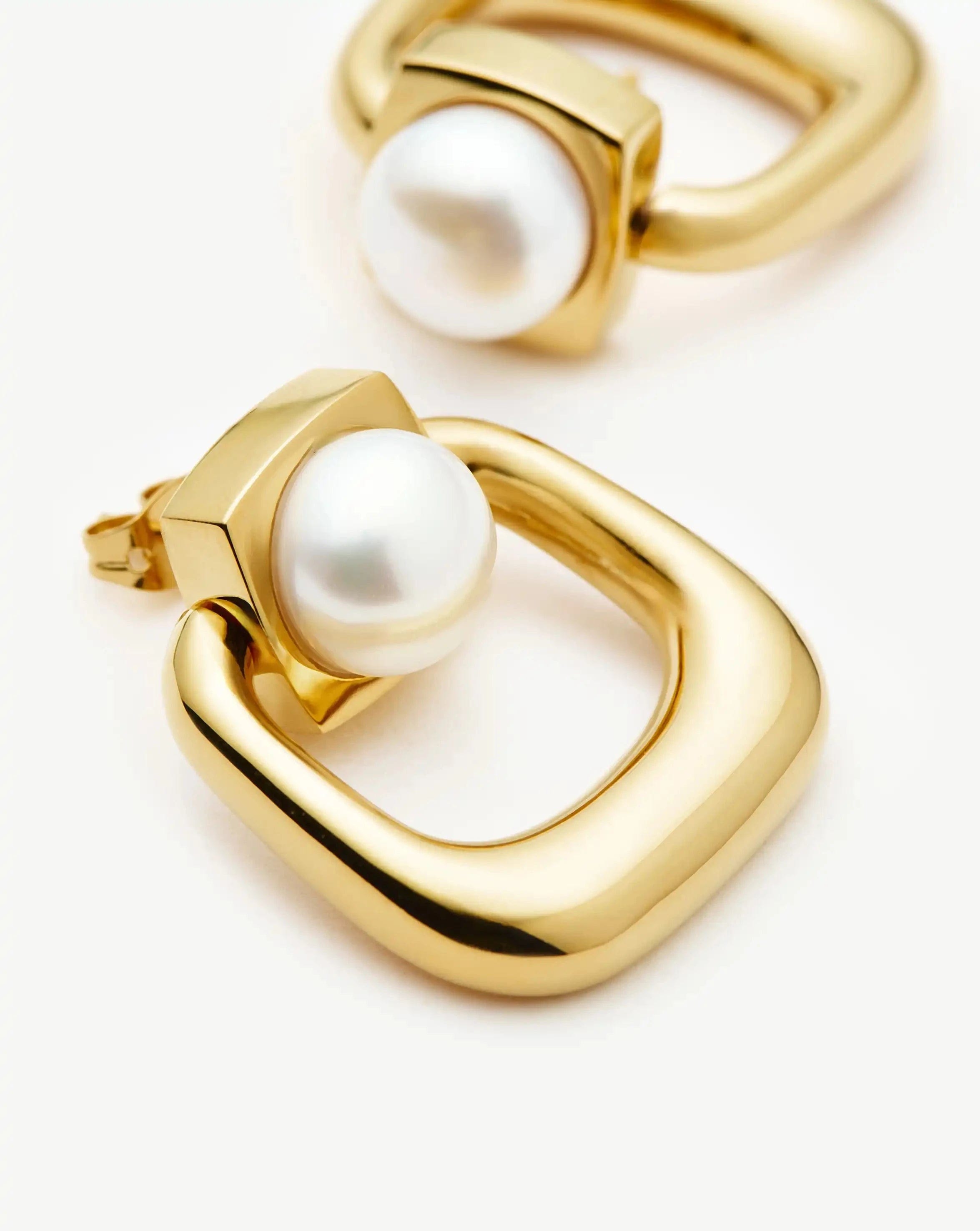 Pearl Button Pearl Statement Stud Earrings | 18ct Gold Plated/Pearl