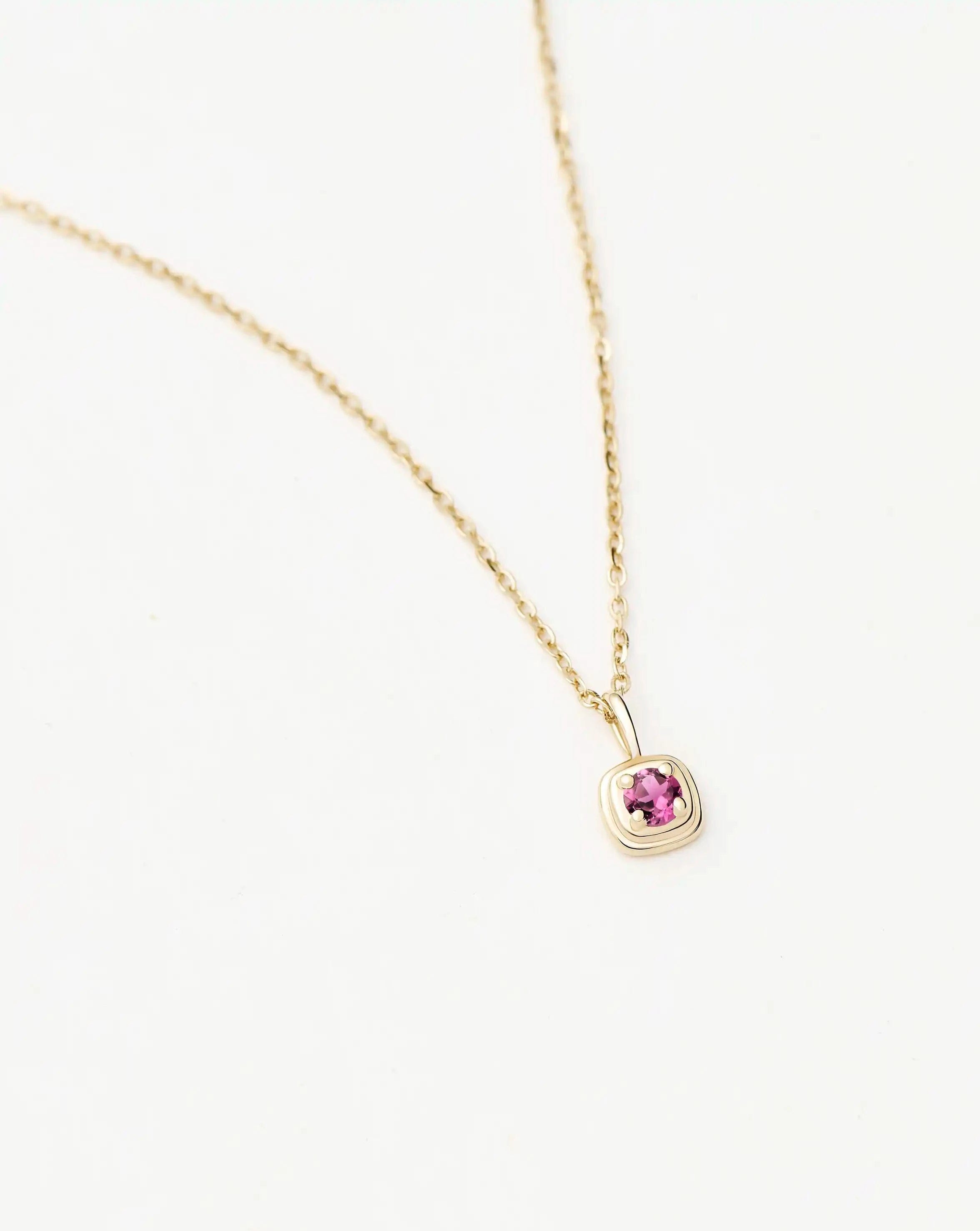 Solid Gold October Birthstone Pendant Necklace | 14ct Solid Gold/Pink Tourmaline