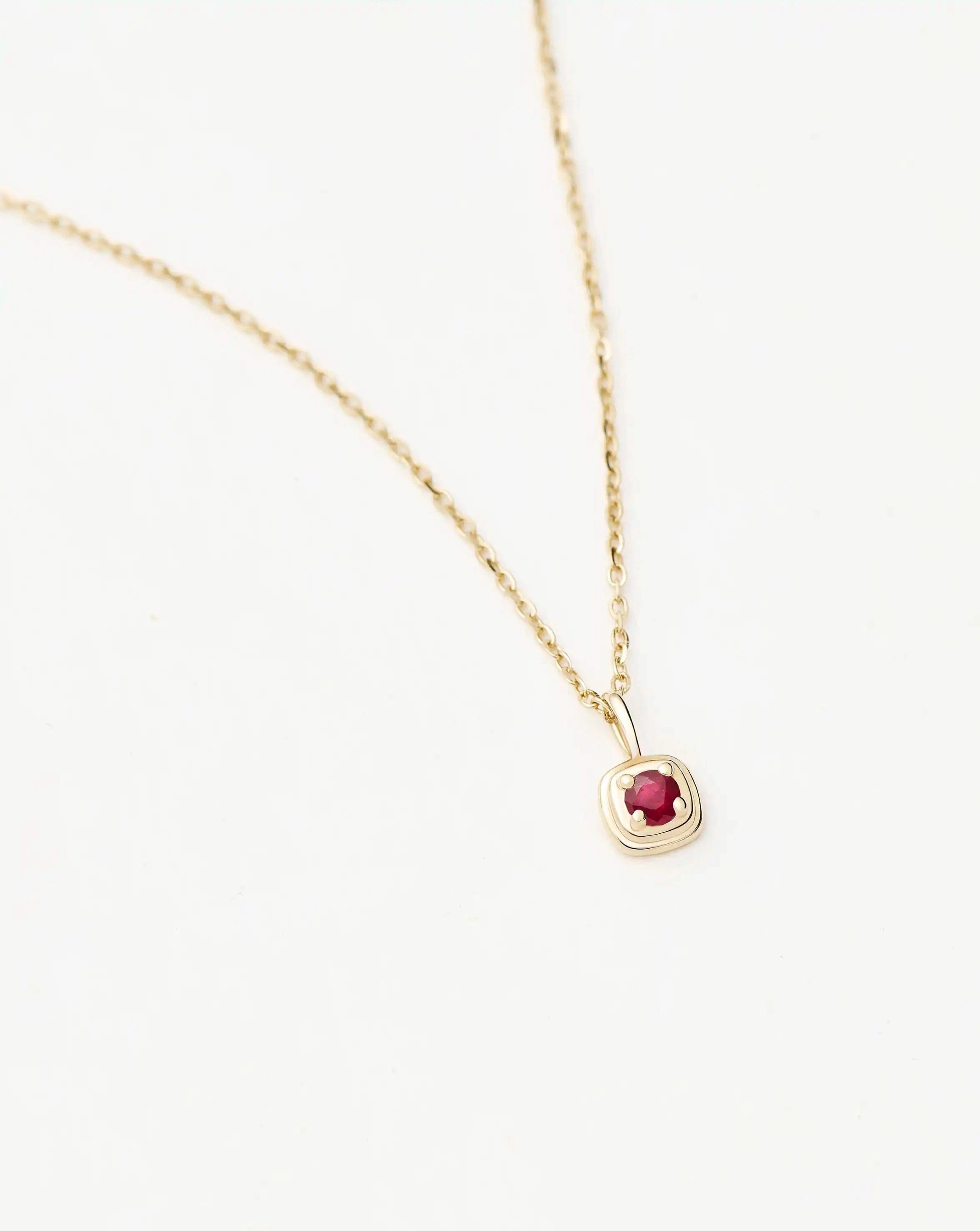 Solid Gold July Birthstone Pendant Necklace | 14ct Solid Gold/Ruby
