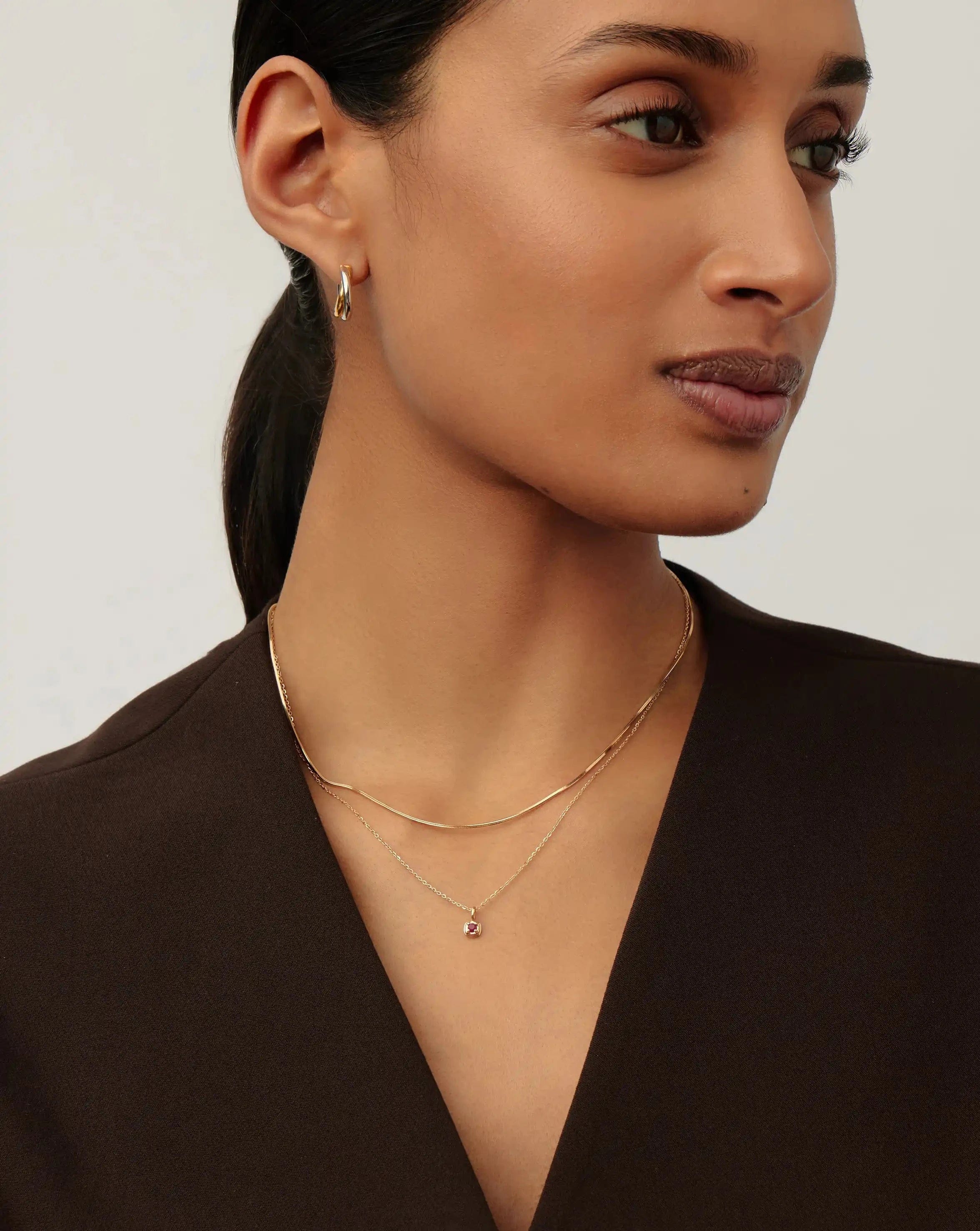 Solid Gold July Birthstone Pendant Necklace | 14ct Solid Gold/Ruby