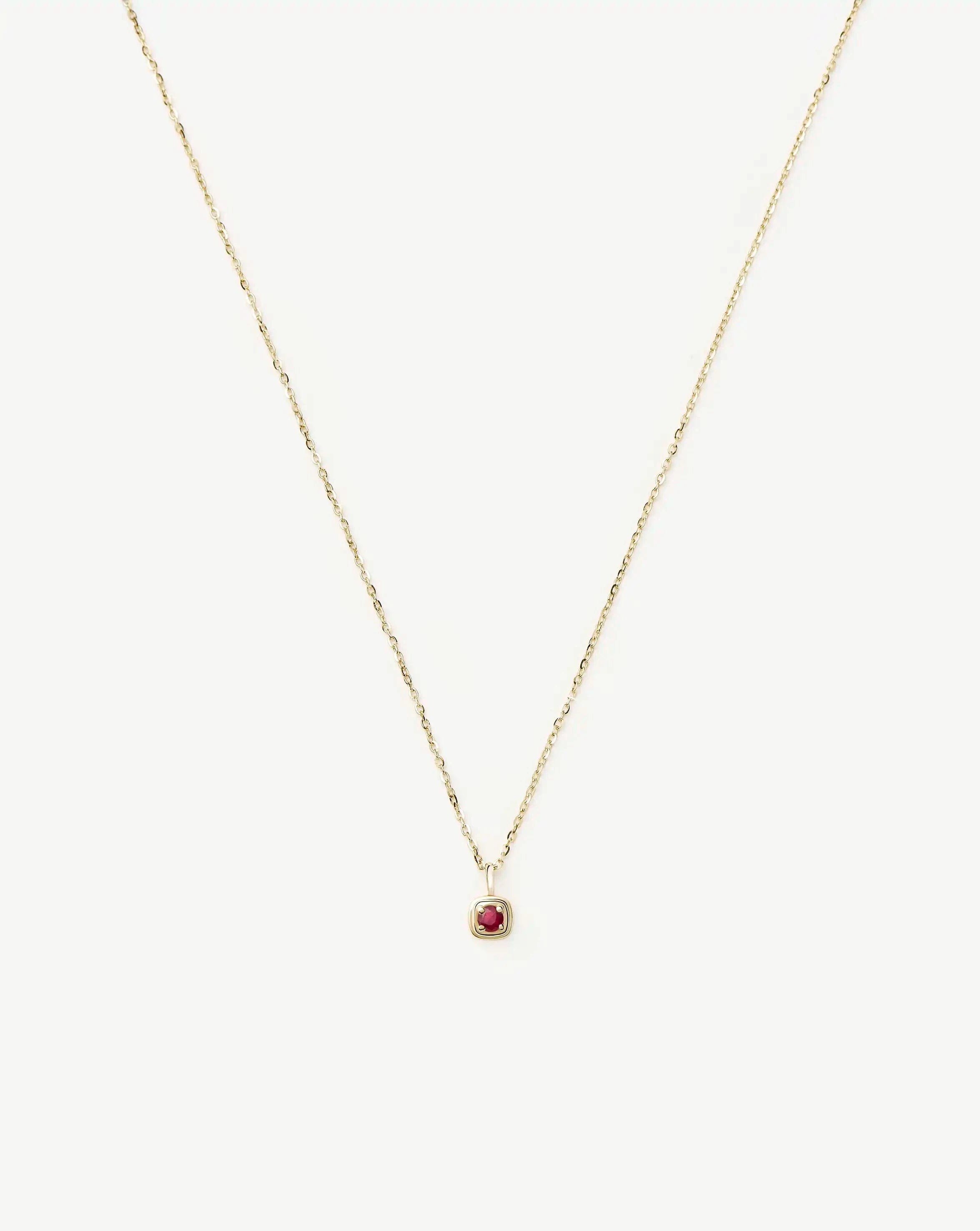 Solid Gold July Birthstone Pendant Necklace | 14ct Solid Gold/Ruby