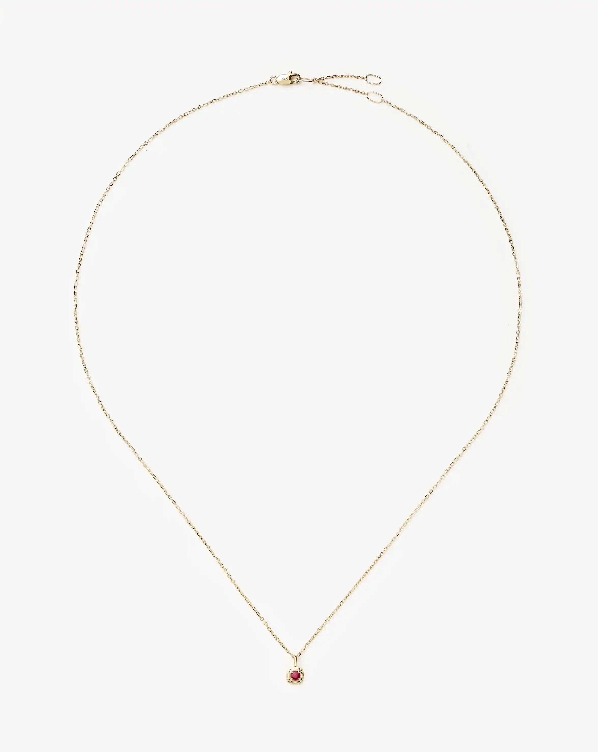 Solid Gold July Birthstone Pendant Necklace | 14ct Solid Gold/Ruby