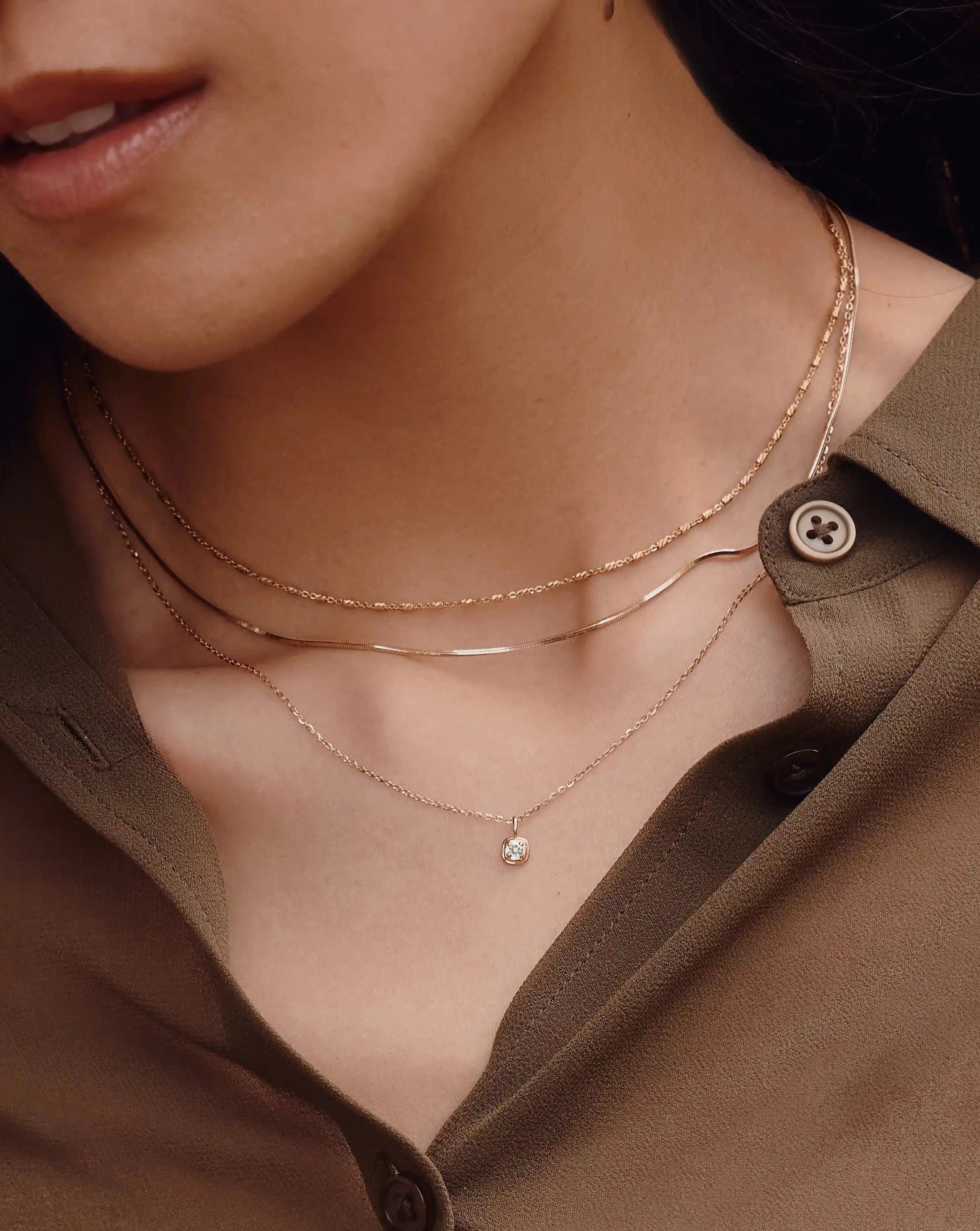 Solid Gold April Birthstone Pendant Necklace | 14ct Solid Gold/White Sapphire