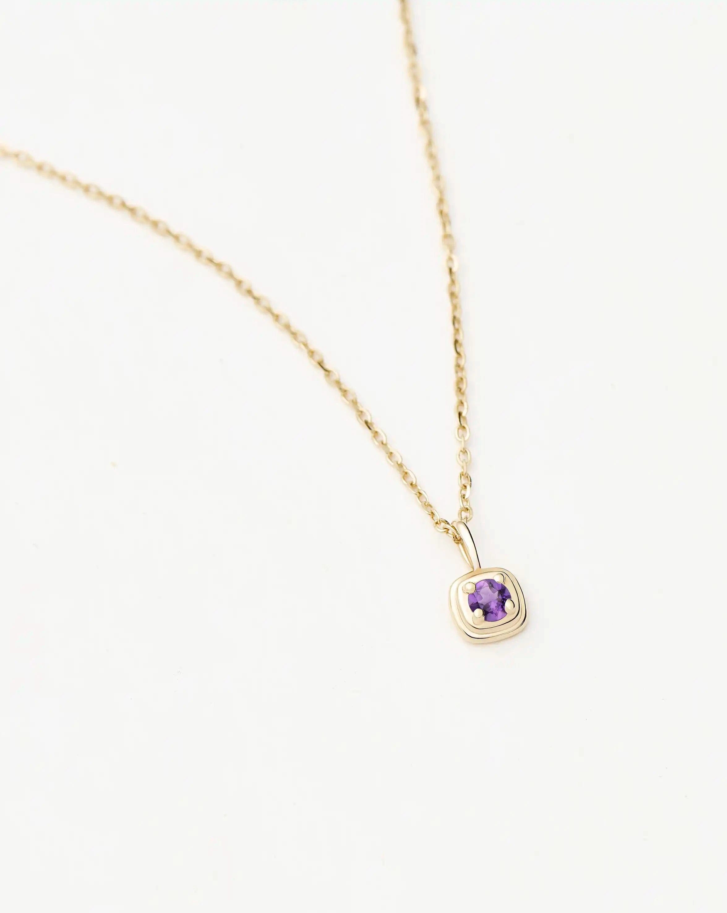Solid Gold February Birthstone Pendant Necklace | 14ct Solid Gold/Amethyst
