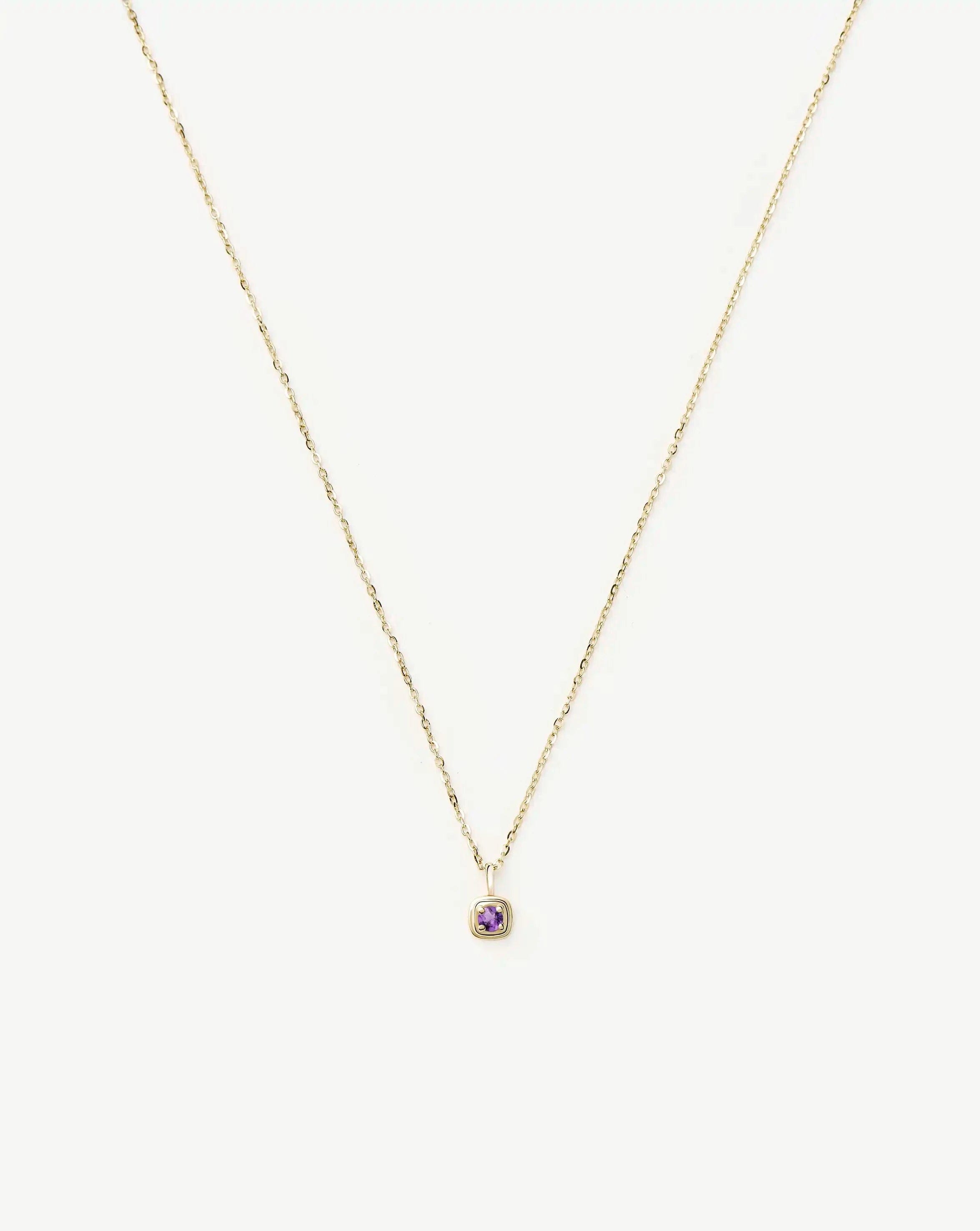Solid Gold February Birthstone Pendant Necklace | 14ct Solid Gold/Amethyst