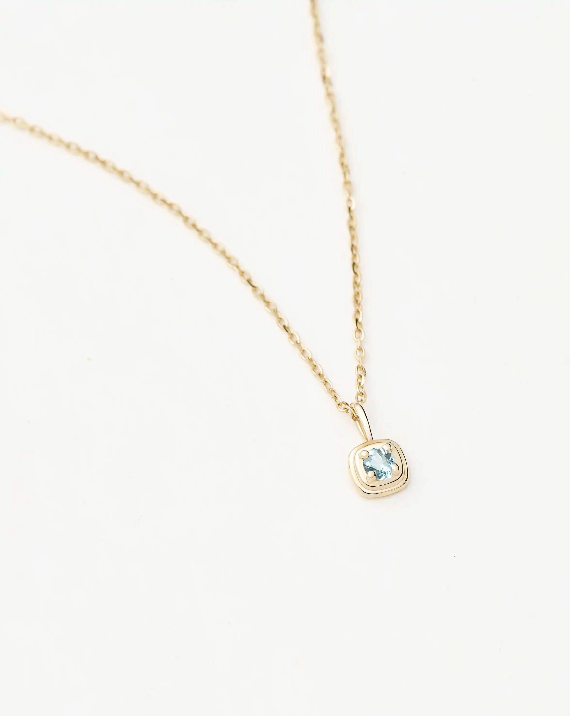 Solid Gold March Birthstone Pendant Necklace | 14ct Solid Gold/Aquamarine