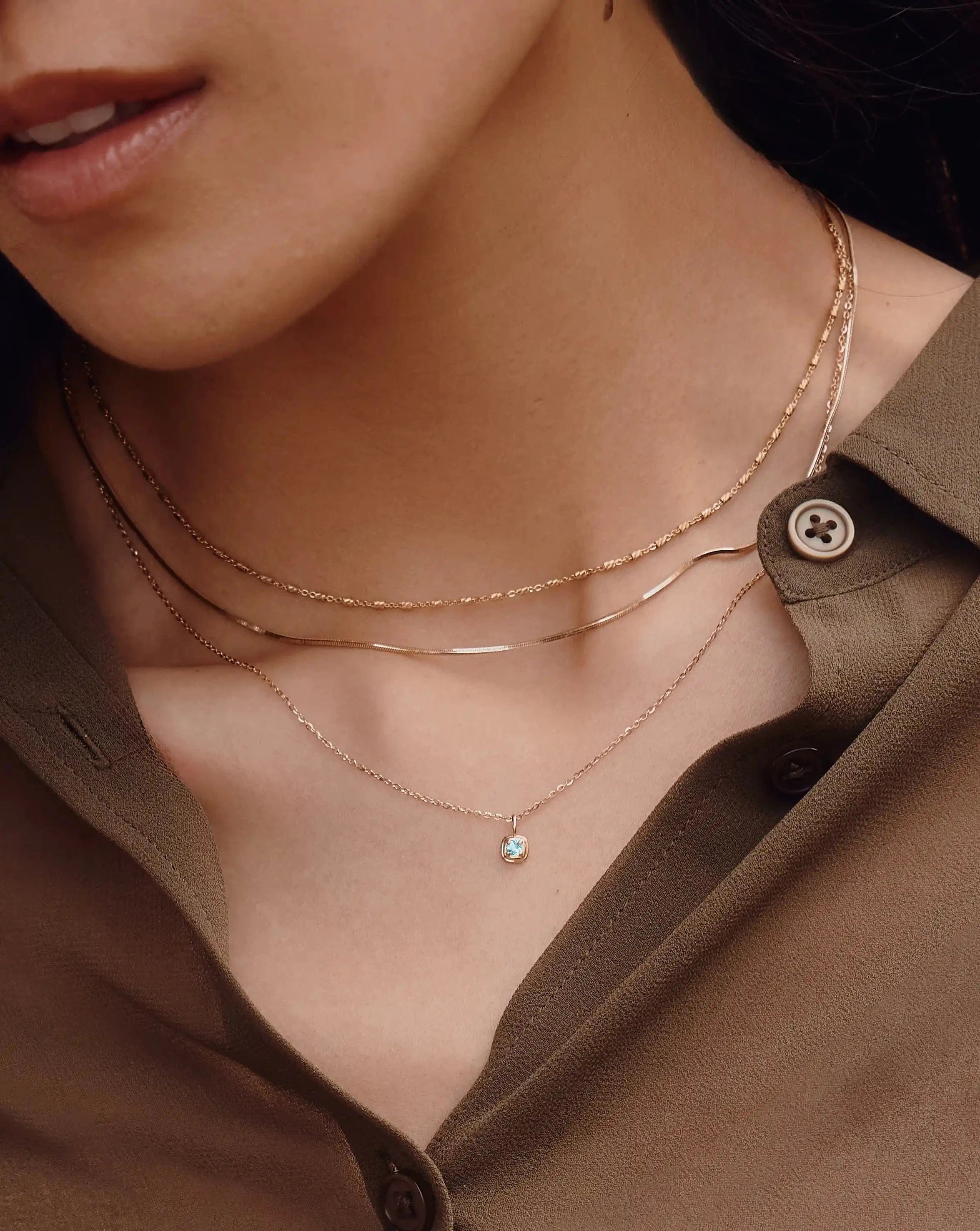 Solid Gold March Birthstone Pendant Necklace | 14ct Solid Gold/Aquamarine