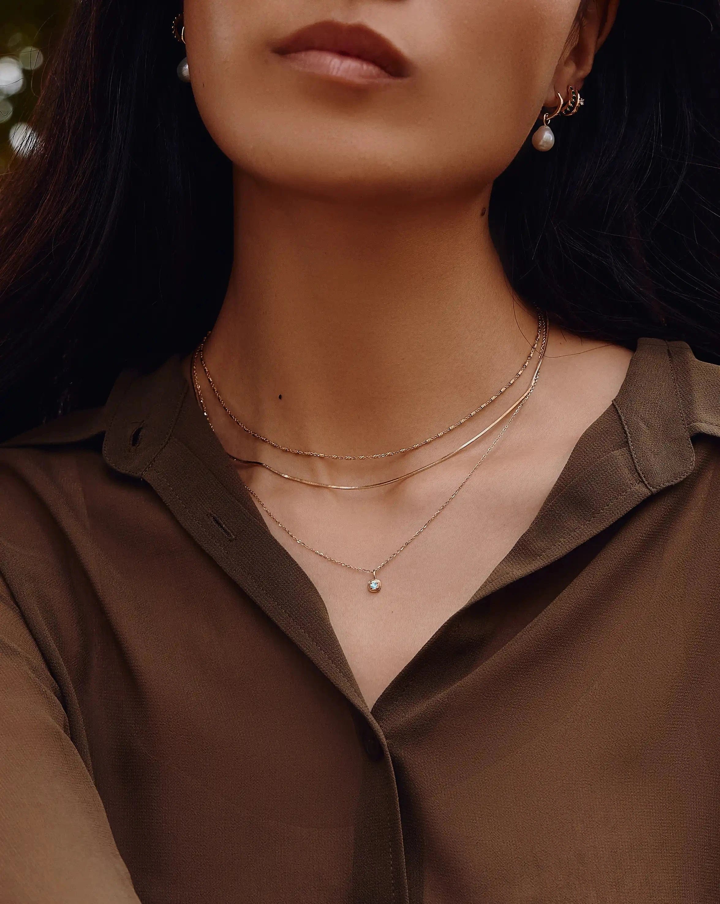 Solid Gold March Birthstone Pendant Necklace | 14ct Solid Gold/Aquamarine