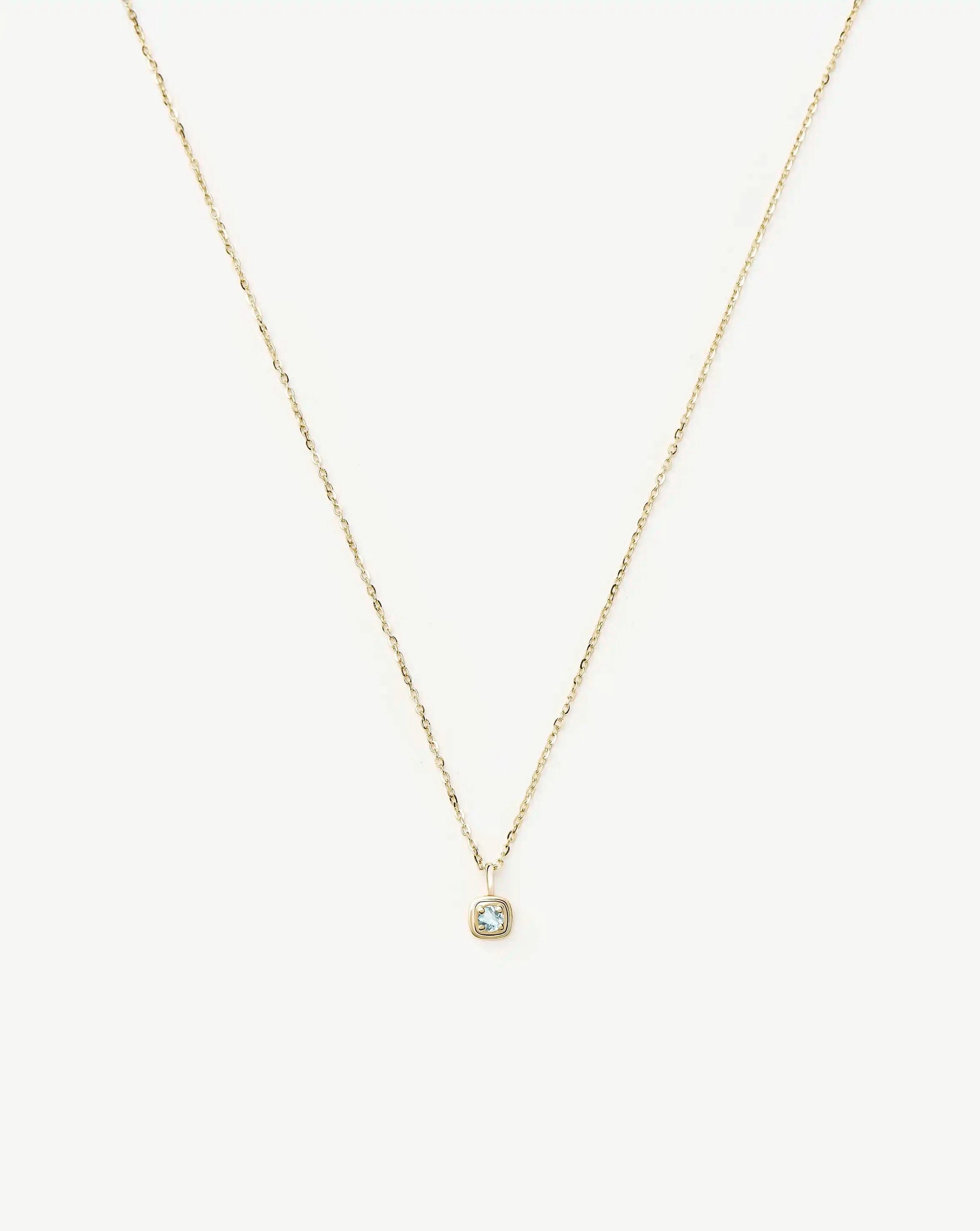Solid Gold March Birthstone Pendant Necklace | 14ct Solid Gold/Aquamarine