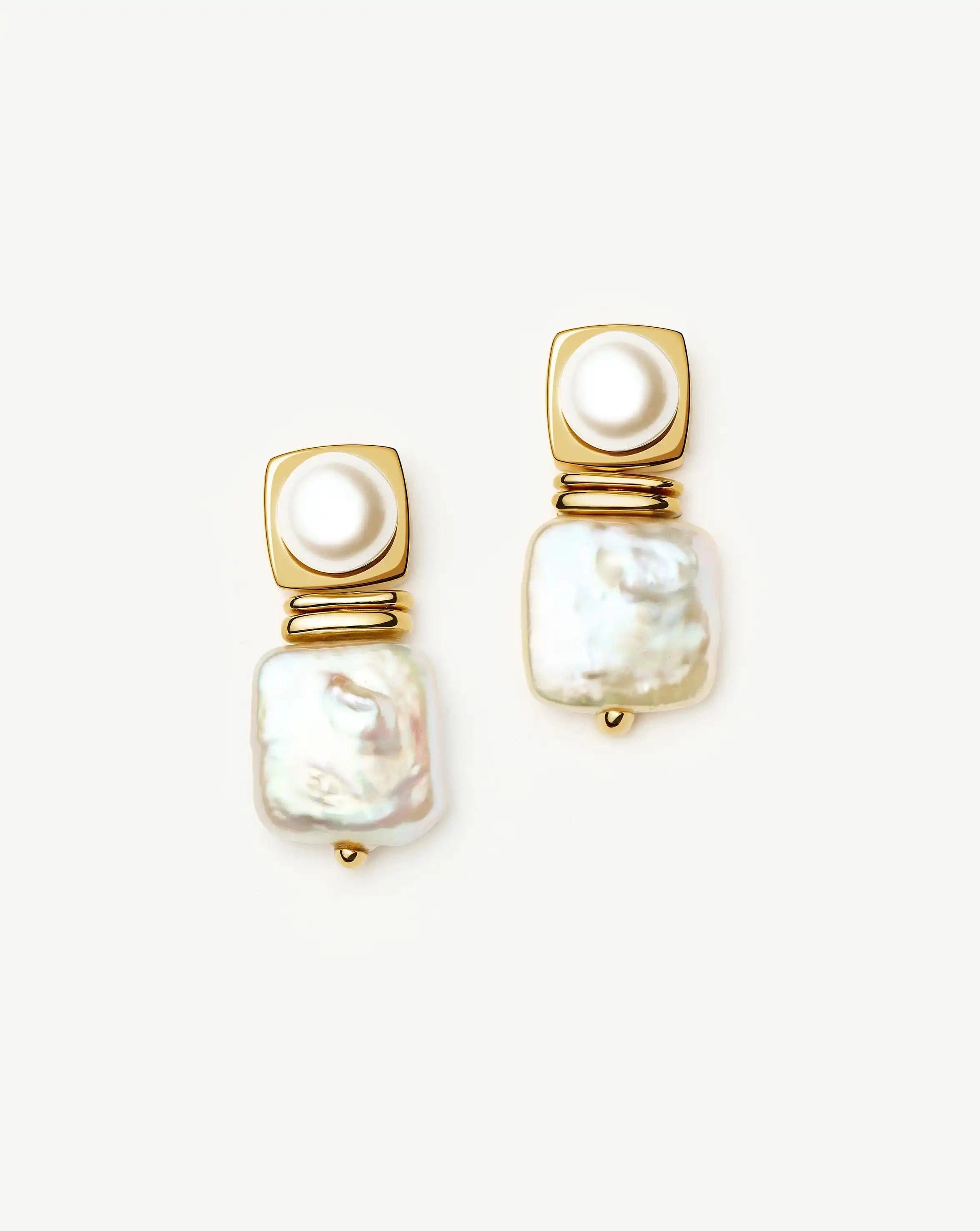 Pearl Square Pearl Small Stud Earrings | 18ct Gold Plated