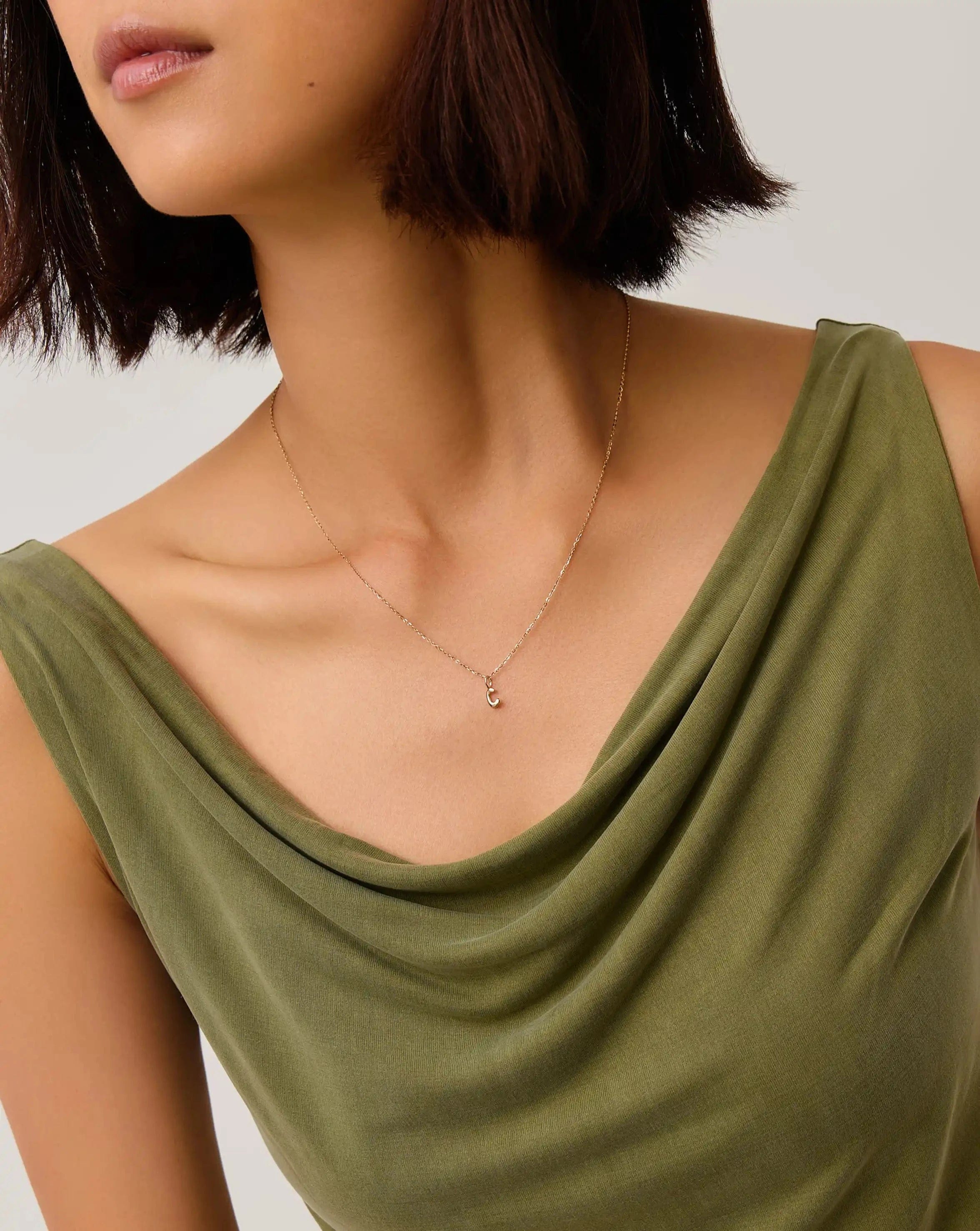 Initial Solid Gold Initial Mini Pendant Necklace - C | 14ct Solid Gold