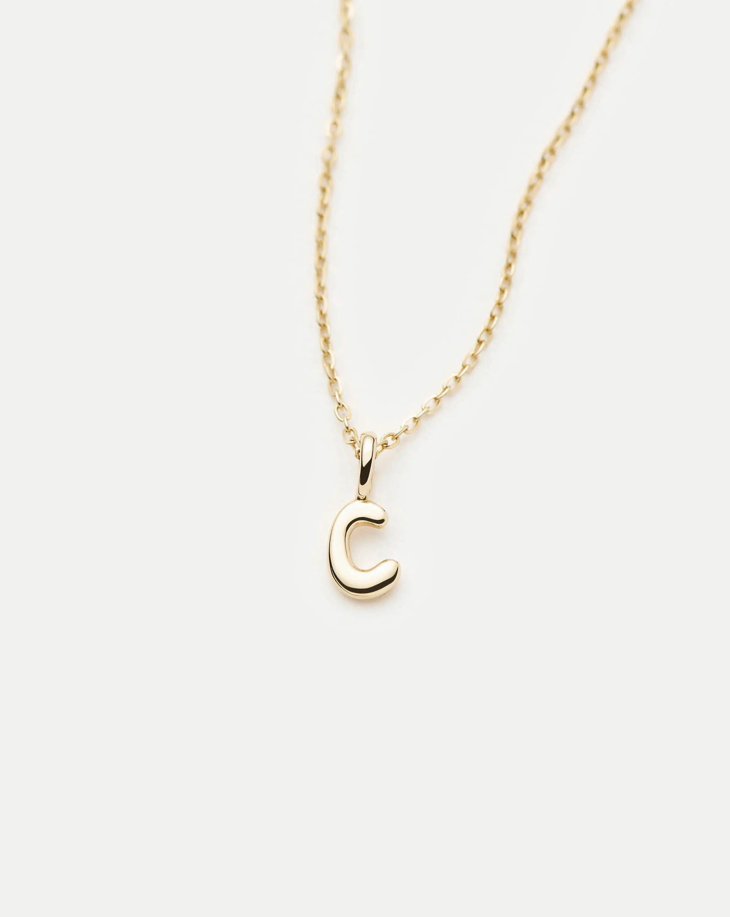 Initial Solid Gold Initial Mini Pendant Necklace - C | 14ct Solid Gold