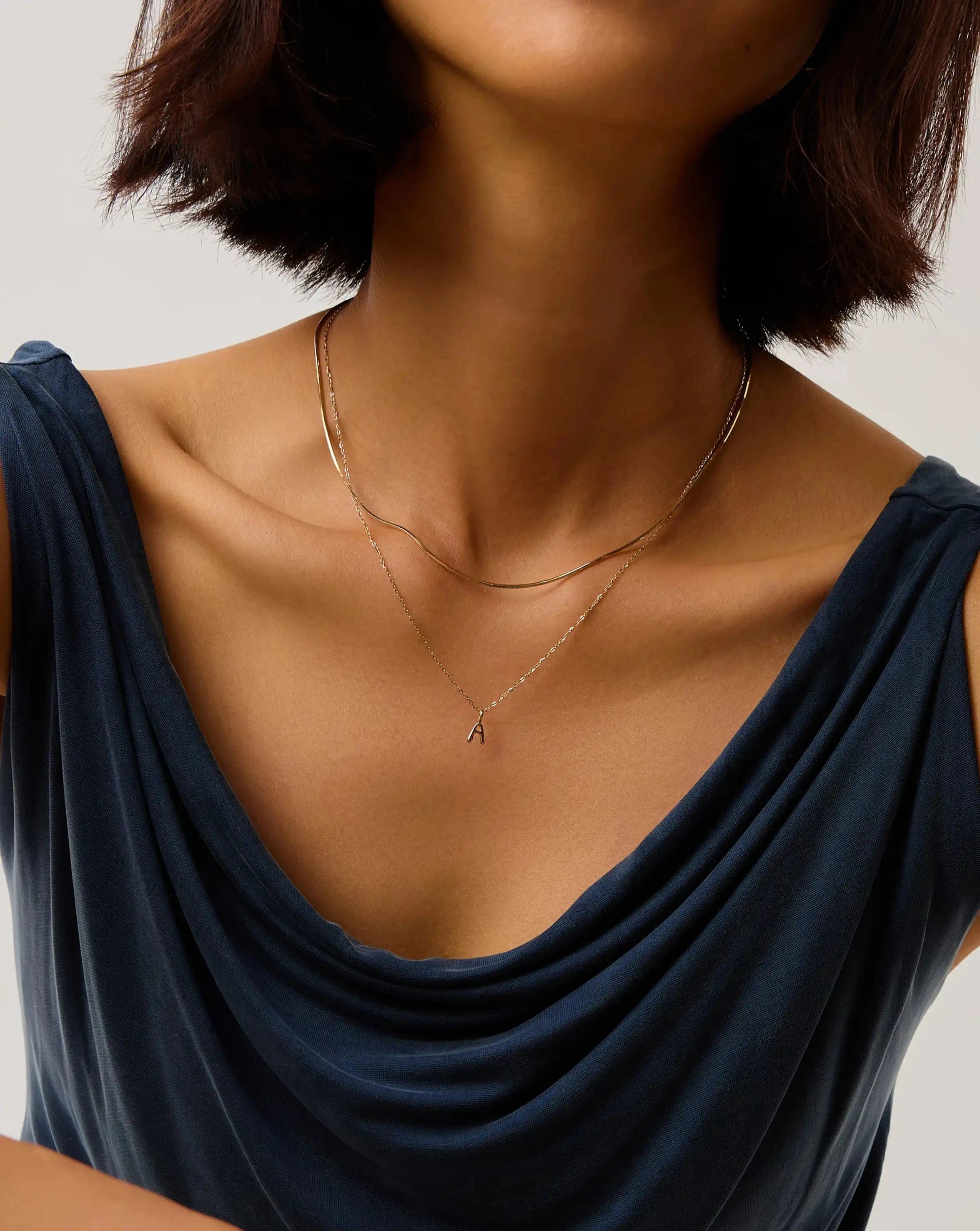 Initial Solid Gold Initial Mini Pendant Necklace - A | 14ct Solid Gold
