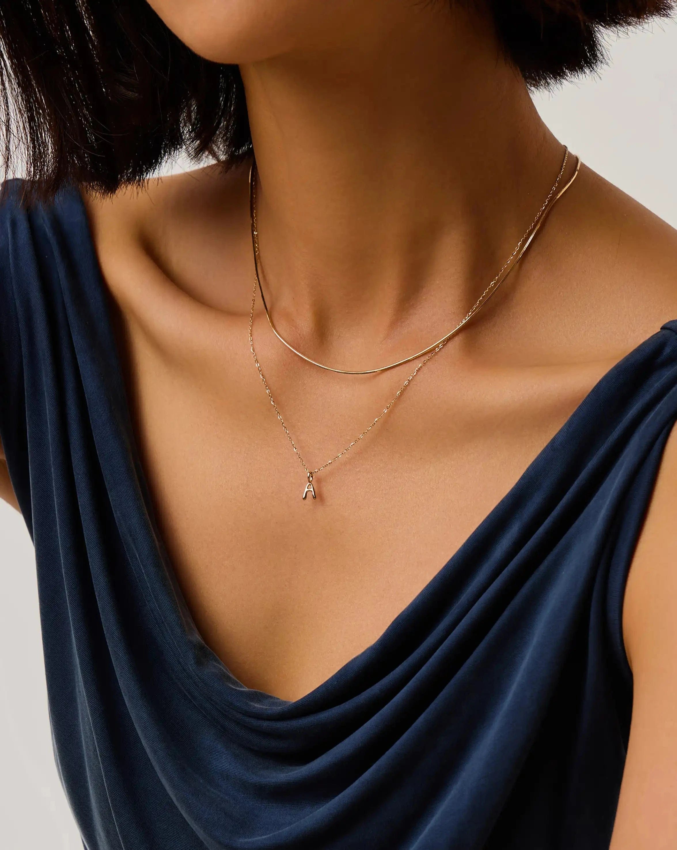 Initial Solid Gold Initial Mini Pendant Necklace - A | 14ct Solid Gold