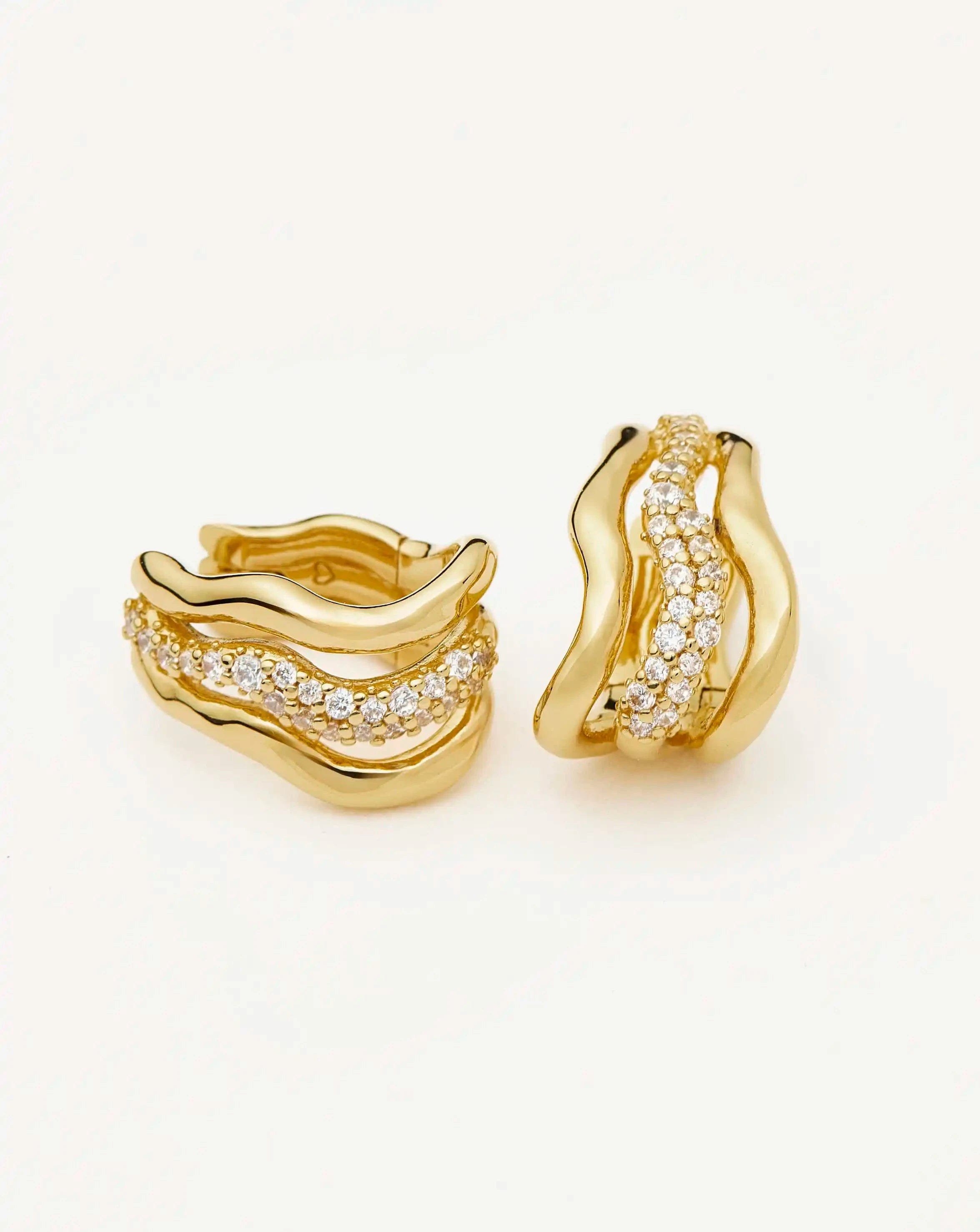 TRIPLE Molten Snow Triple Small Hoop Earrings | 18ct Gold Plated/Cubic Zirconia