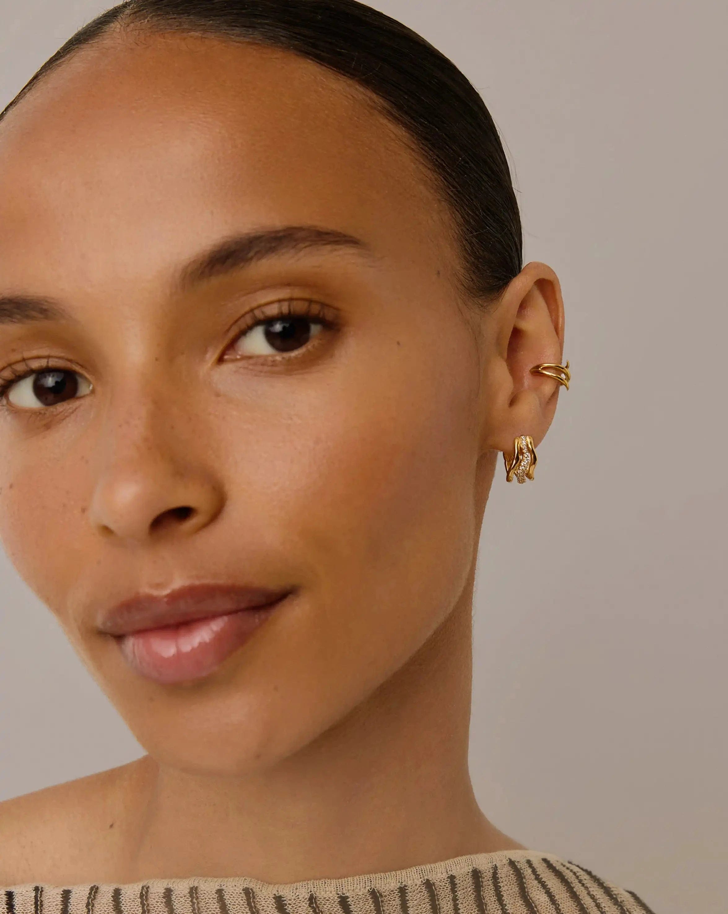 TRIPLE Molten Snow Triple Small Hoop Earrings | 18ct Gold Plated/Cubic Zirconia