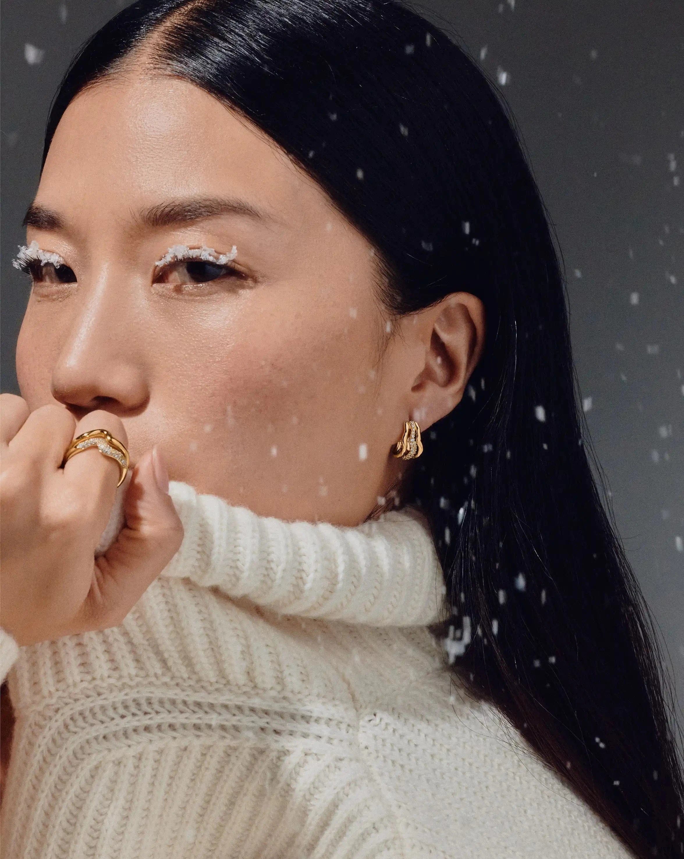 TRIPLE Molten Snow Triple Small Hoop Earrings | 18ct Gold Plated/Cubic Zirconia
