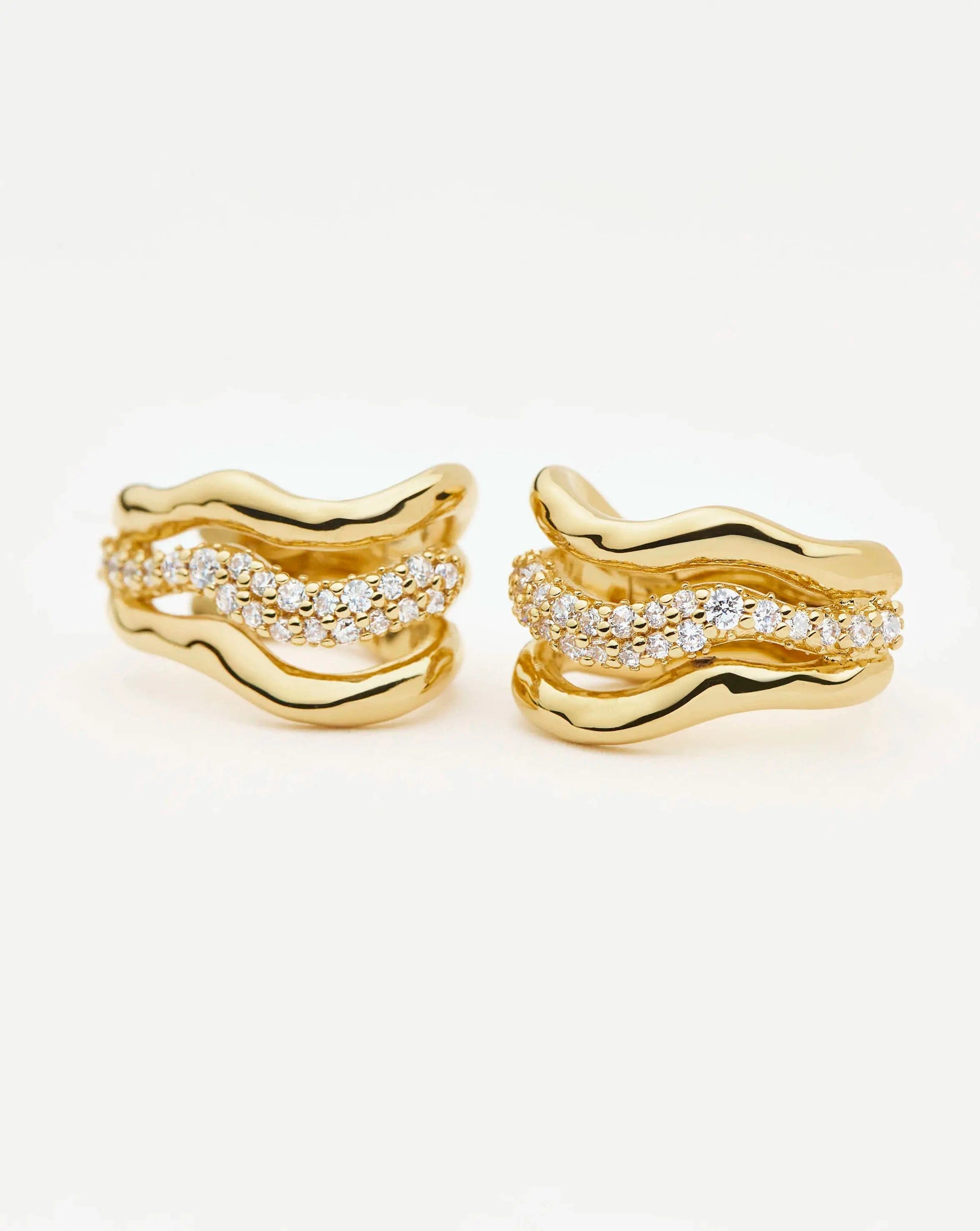 TRIPLE Molten Snow Triple Small Hoop Earrings | 18ct Gold Plated/Cubic Zirconia