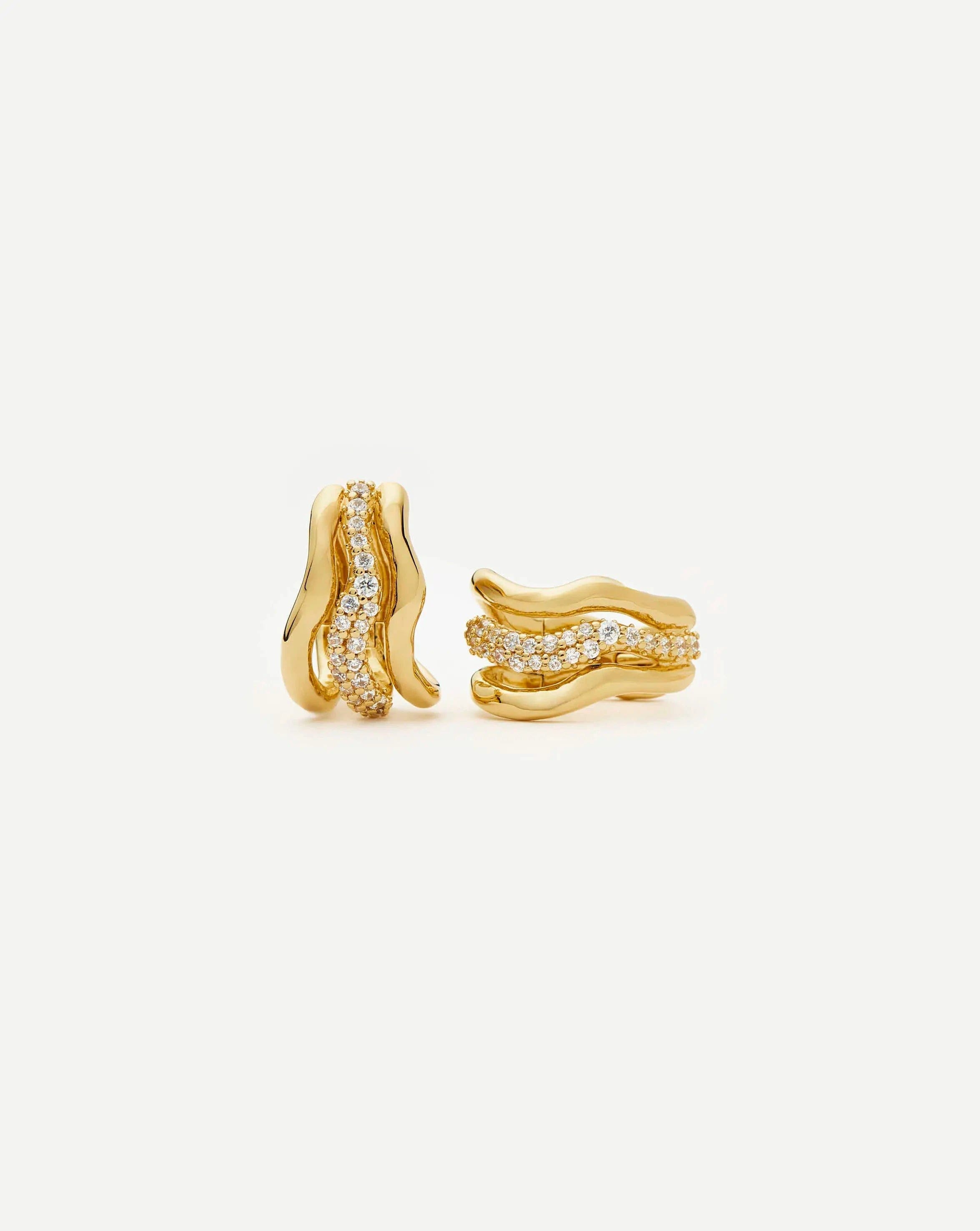 TRIPLE Molten Snow Triple Small Hoop Earrings | 18ct Gold Plated/Cubic Zirconia