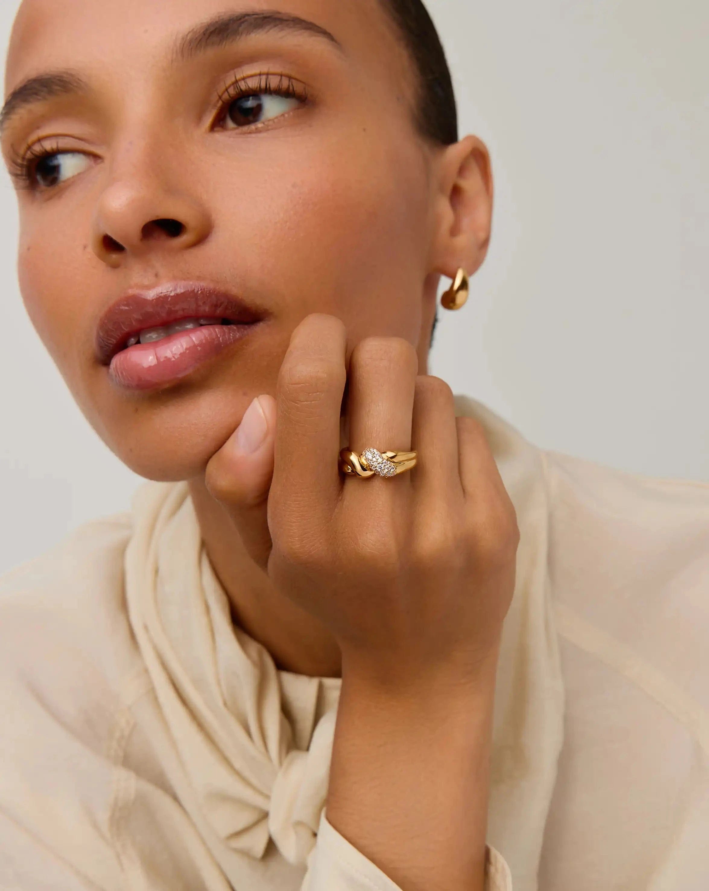 RING Molten Snow Double Statement Ring | 18ct Gold Plated/Cubic Zirconia