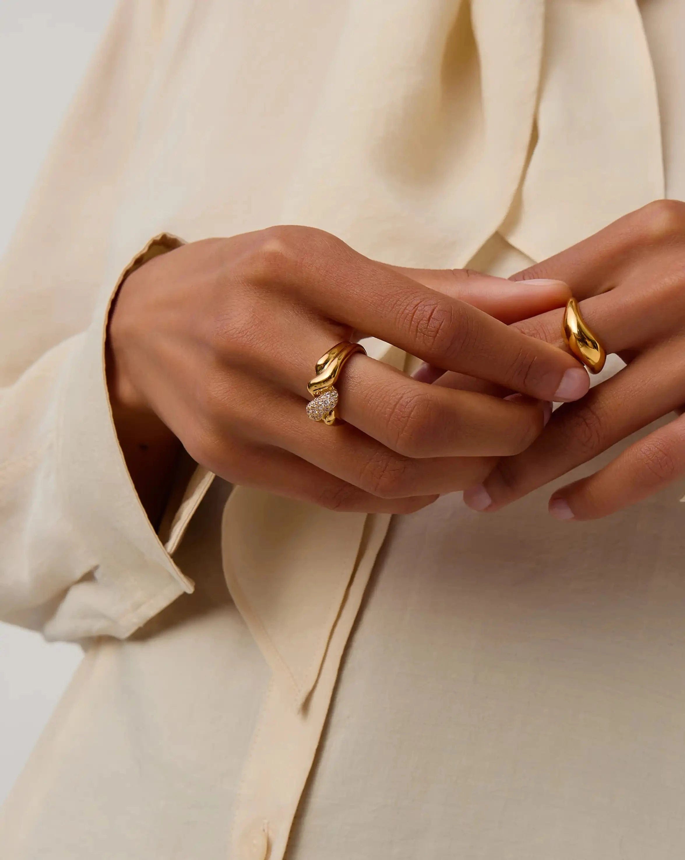 RING Molten Snow Double Statement Ring | 18ct Gold Plated/Cubic Zirconia