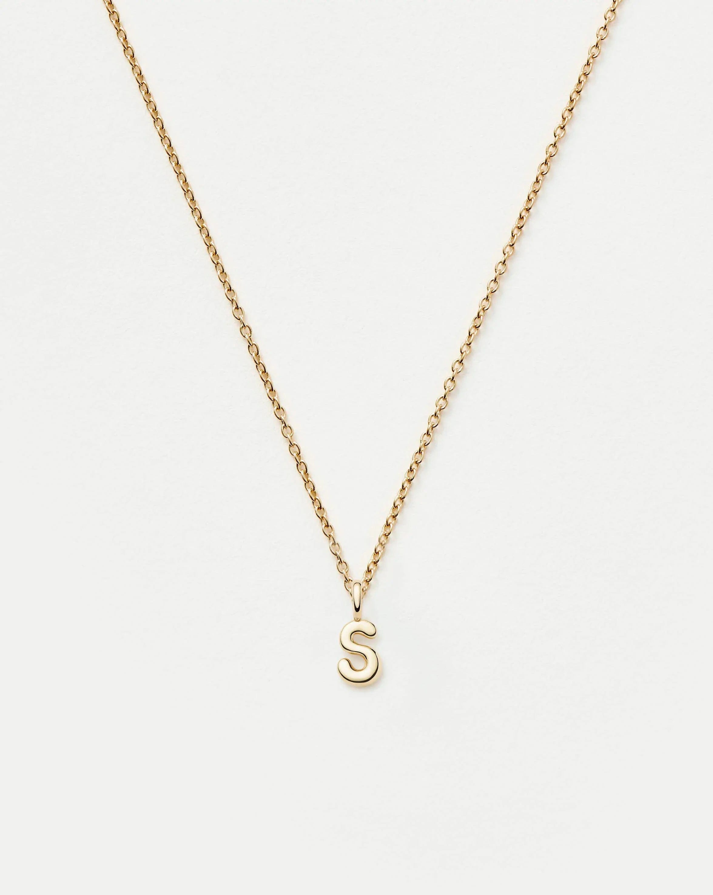 Initial Solid Gold Initial Mini Pendant Necklace - S | 14ct Solid Gold