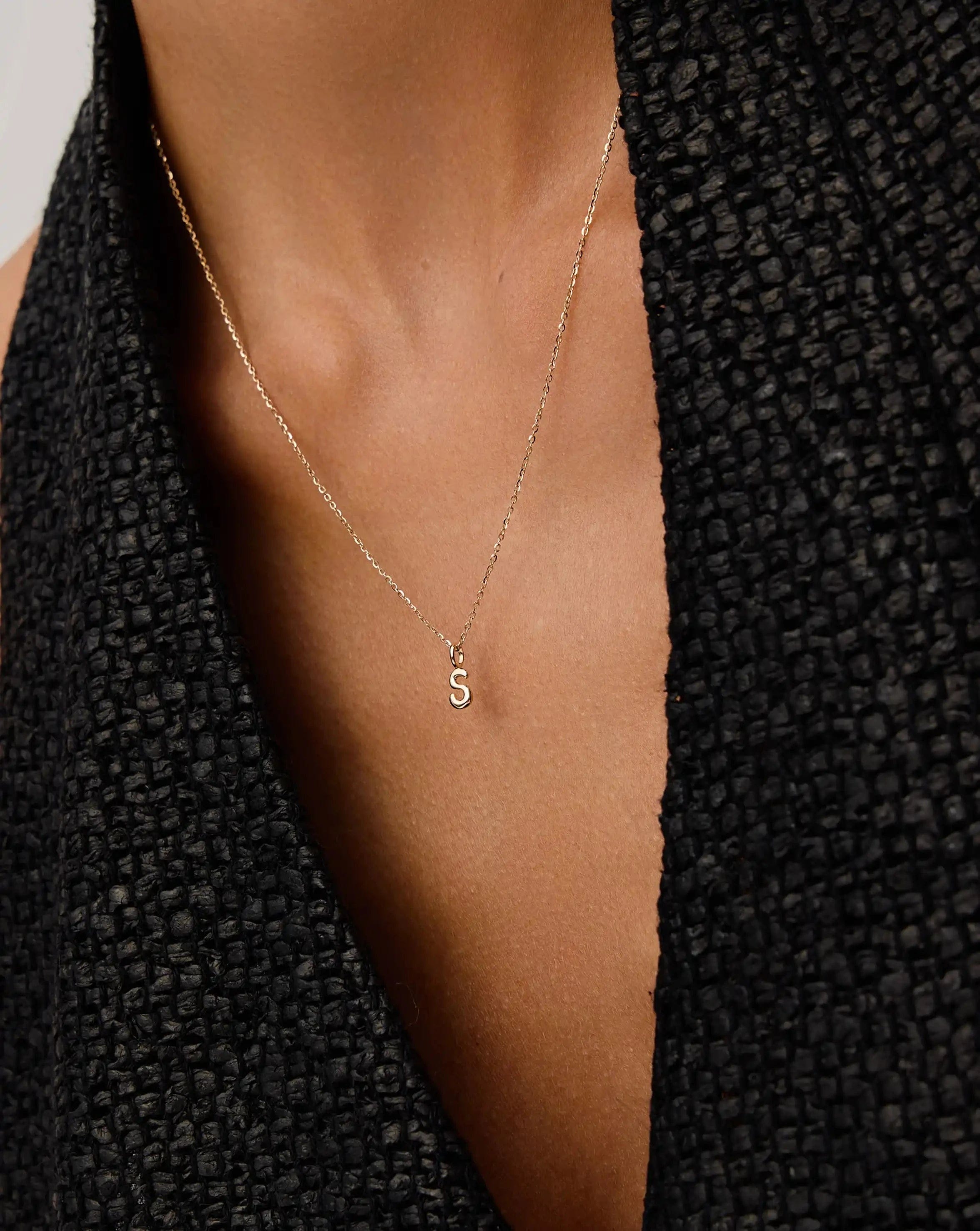 Initial Solid Gold Initial Mini Pendant Necklace - S | 14ct Solid Gold