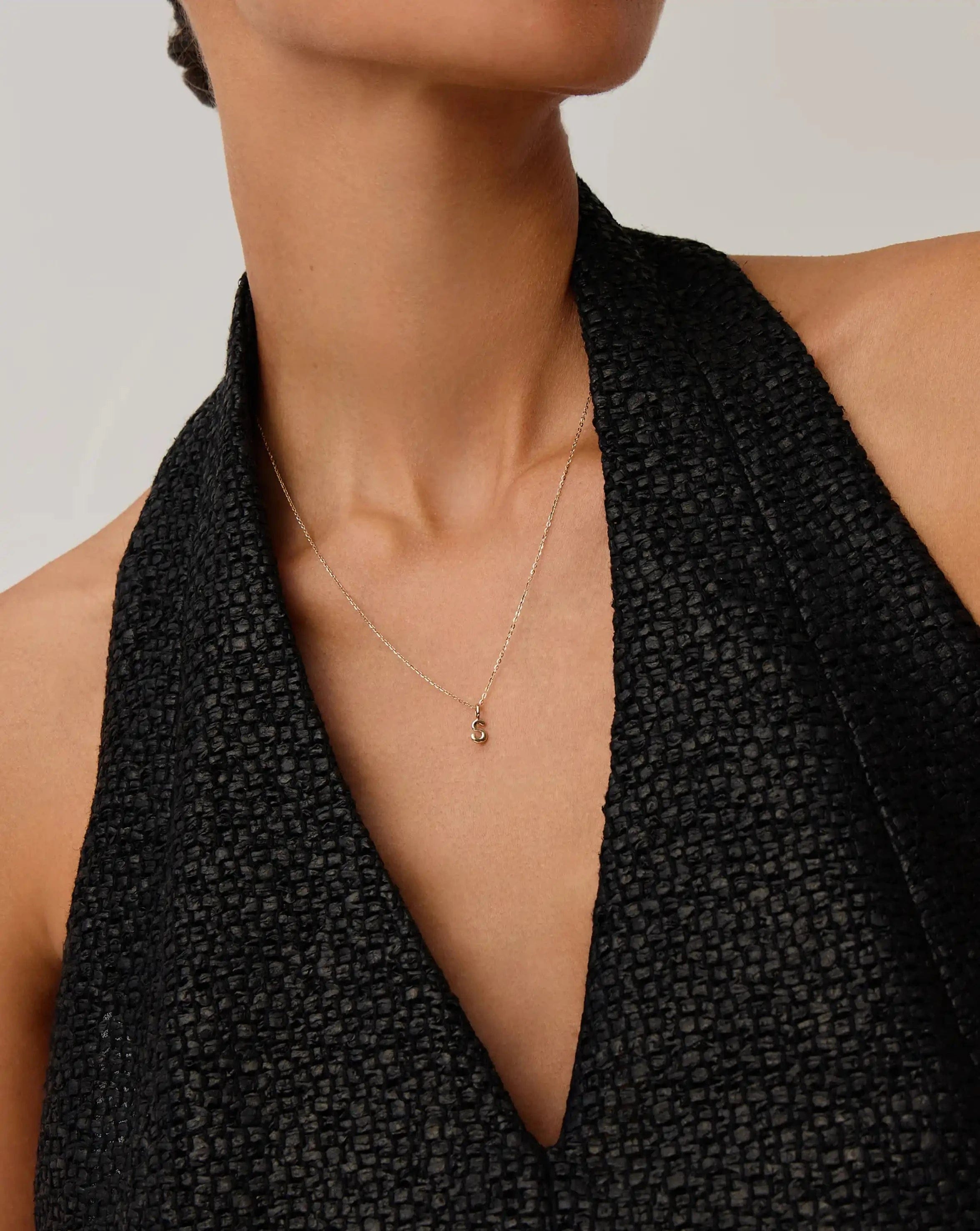 Initial Solid Gold Initial Mini Pendant Necklace - S | 14ct Solid Gold